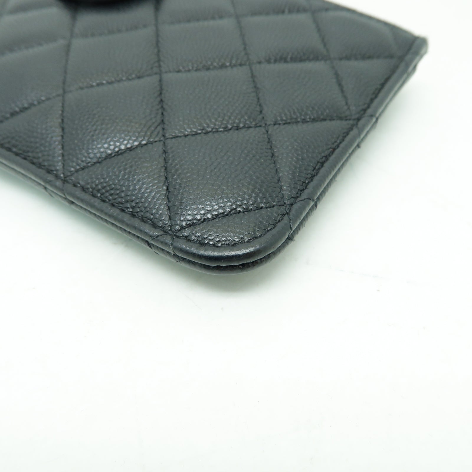 CHANEL 菱格Caviar皮革Card Case金扣卡片套黒色