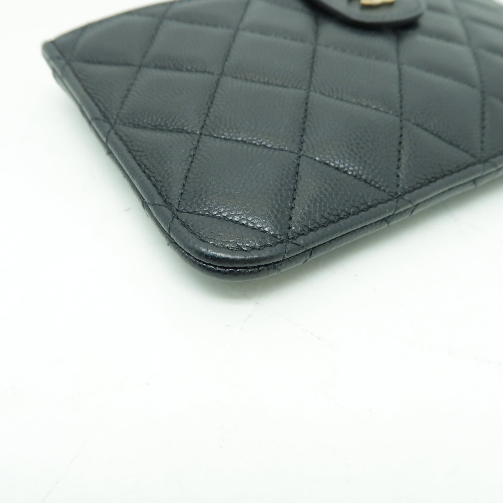 CHANEL 菱格Caviar皮革Card Case金扣卡片套黒色