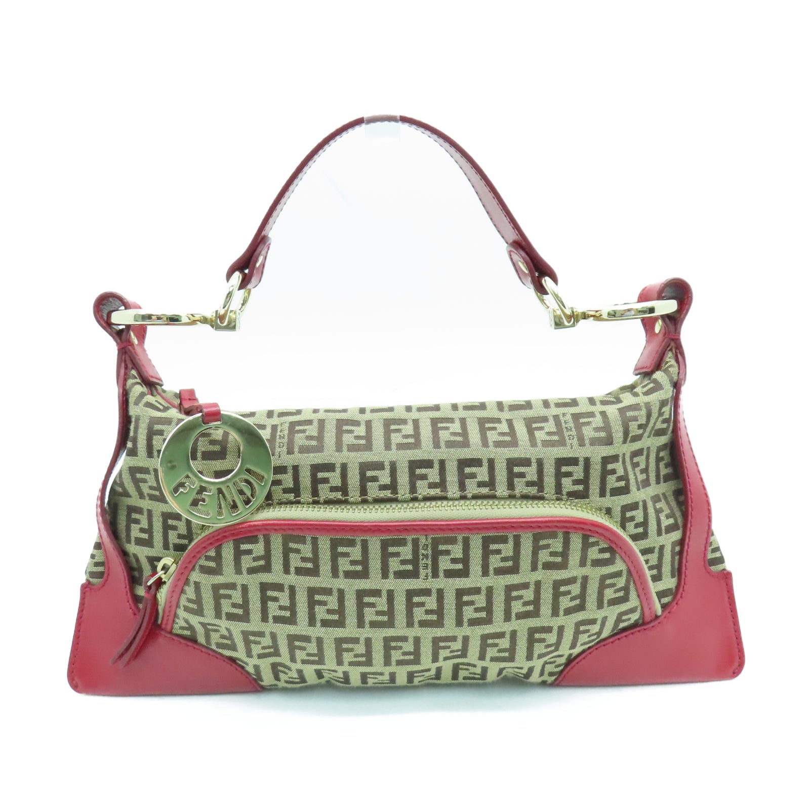 FENDI 帆布Hand Bag金扣手挽袋棕色/紅色