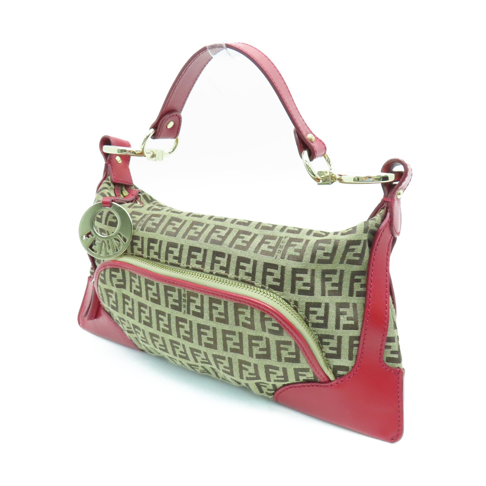 FENDI 帆布Hand Bag金扣手挽袋棕色/紅色