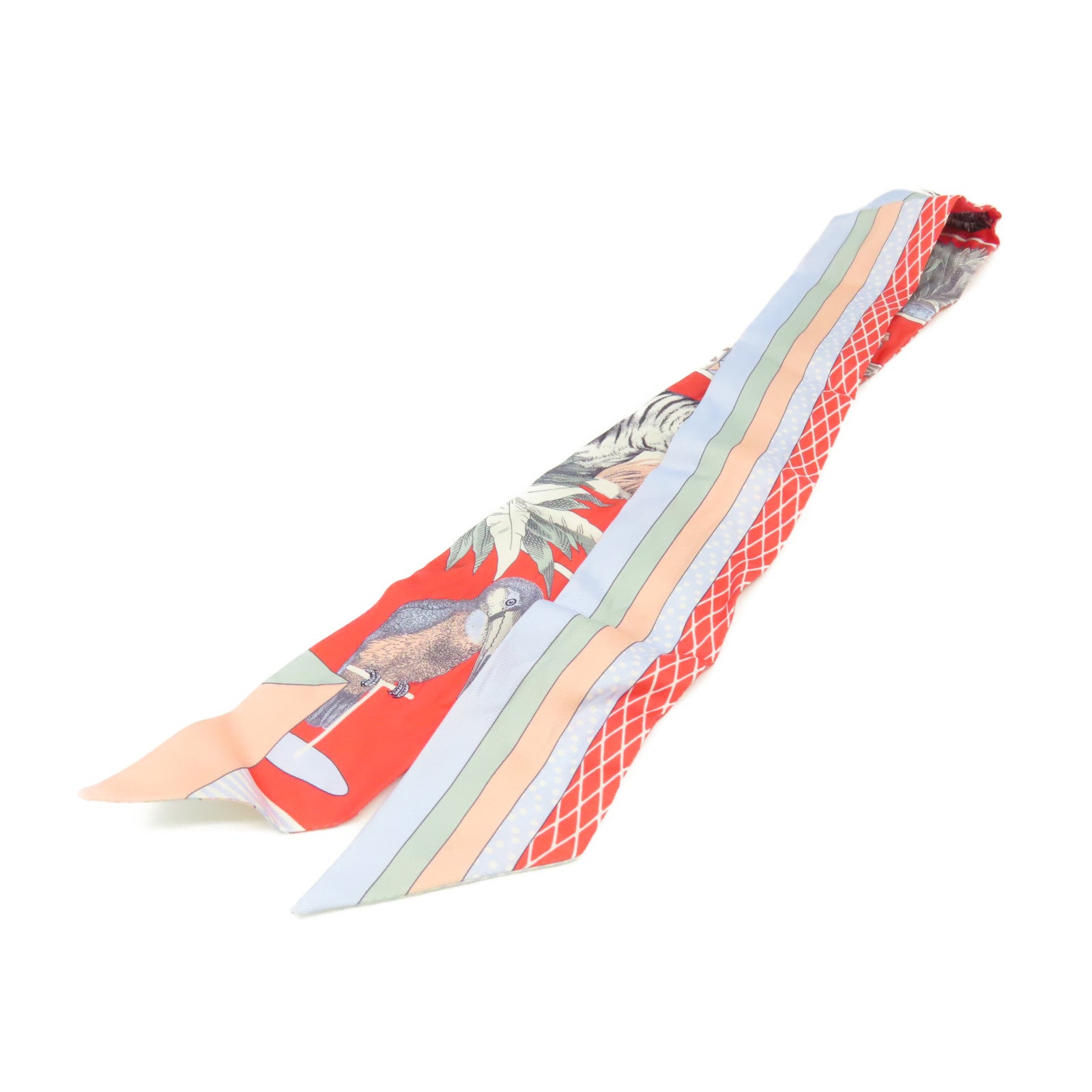 HERMES 【激減優惠】絲質Twilly Scarf絲巾粉紅色/淺藍色/彩色