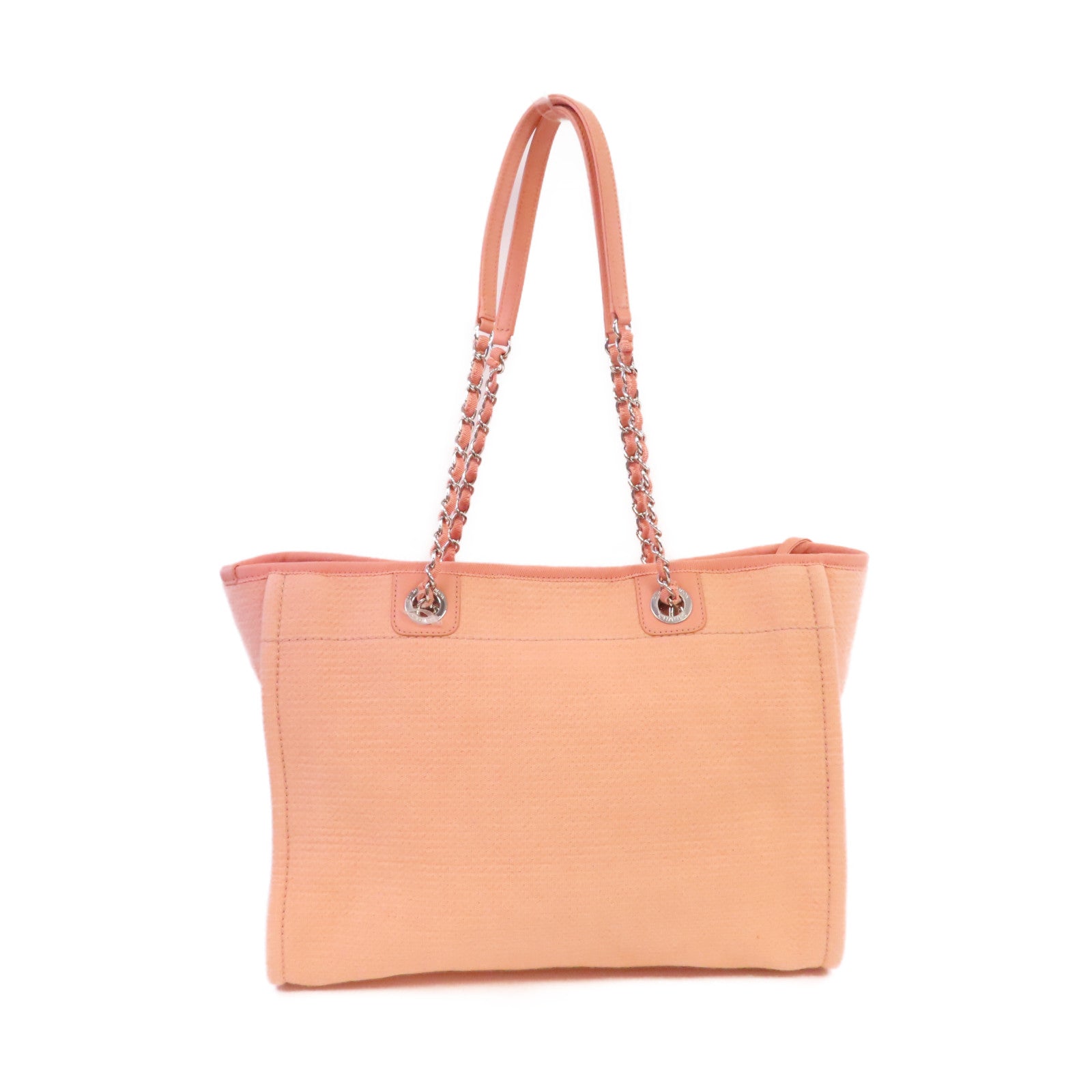 CHANEL 帆布Deauville Tote金扣鏈帶肩背袋粉紅色
