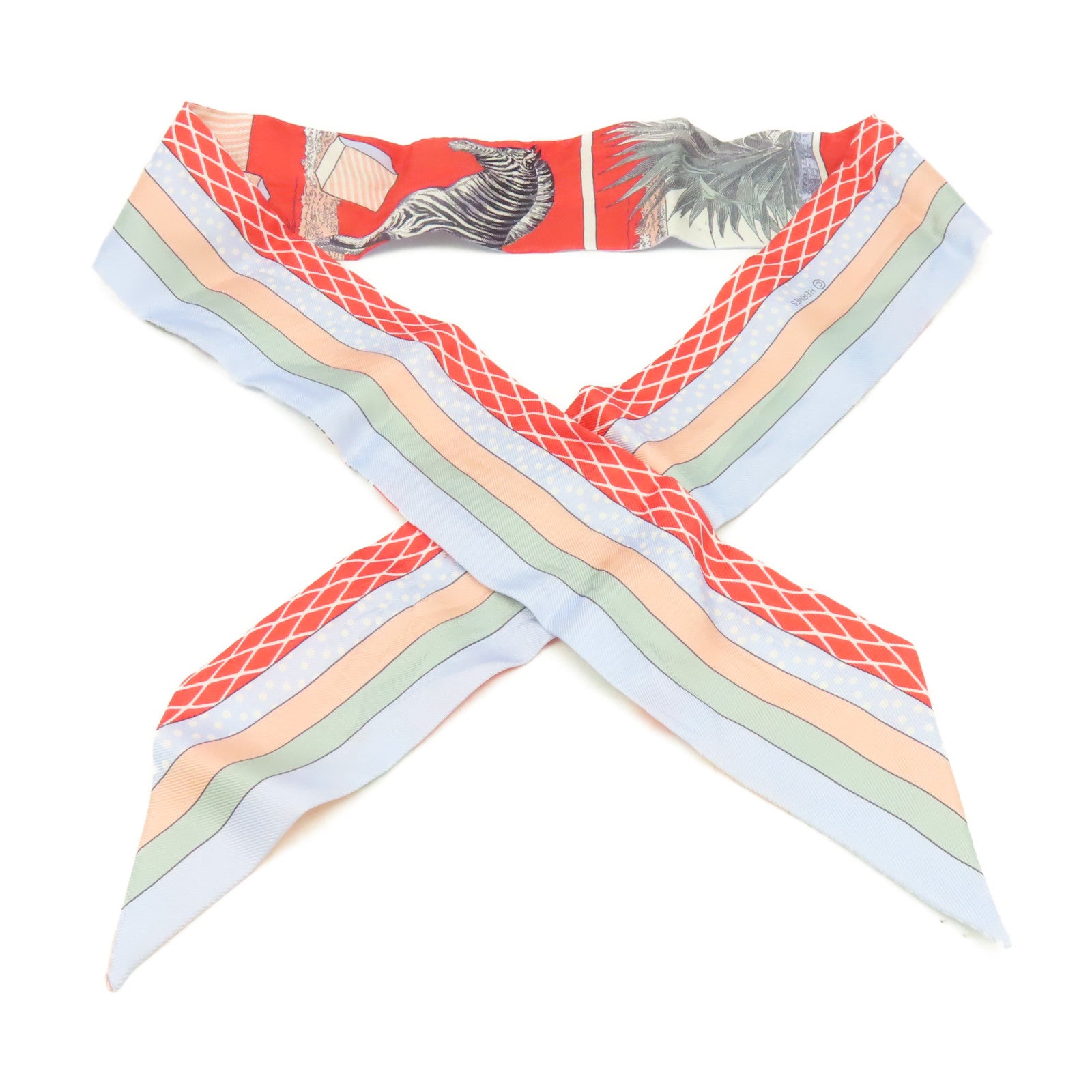 HERMES 【激減優惠】絲質Twilly Scarf絲巾粉紅色/淺藍色/彩色