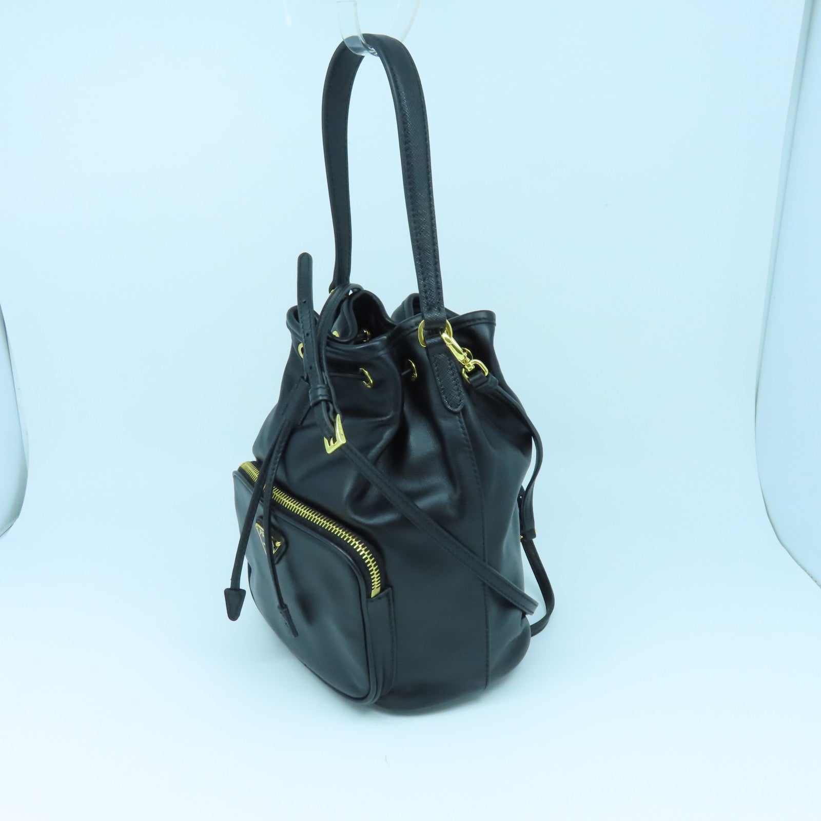 PRADA cowhide leather 2Way Bag gold buckle handle shoulder bag black
