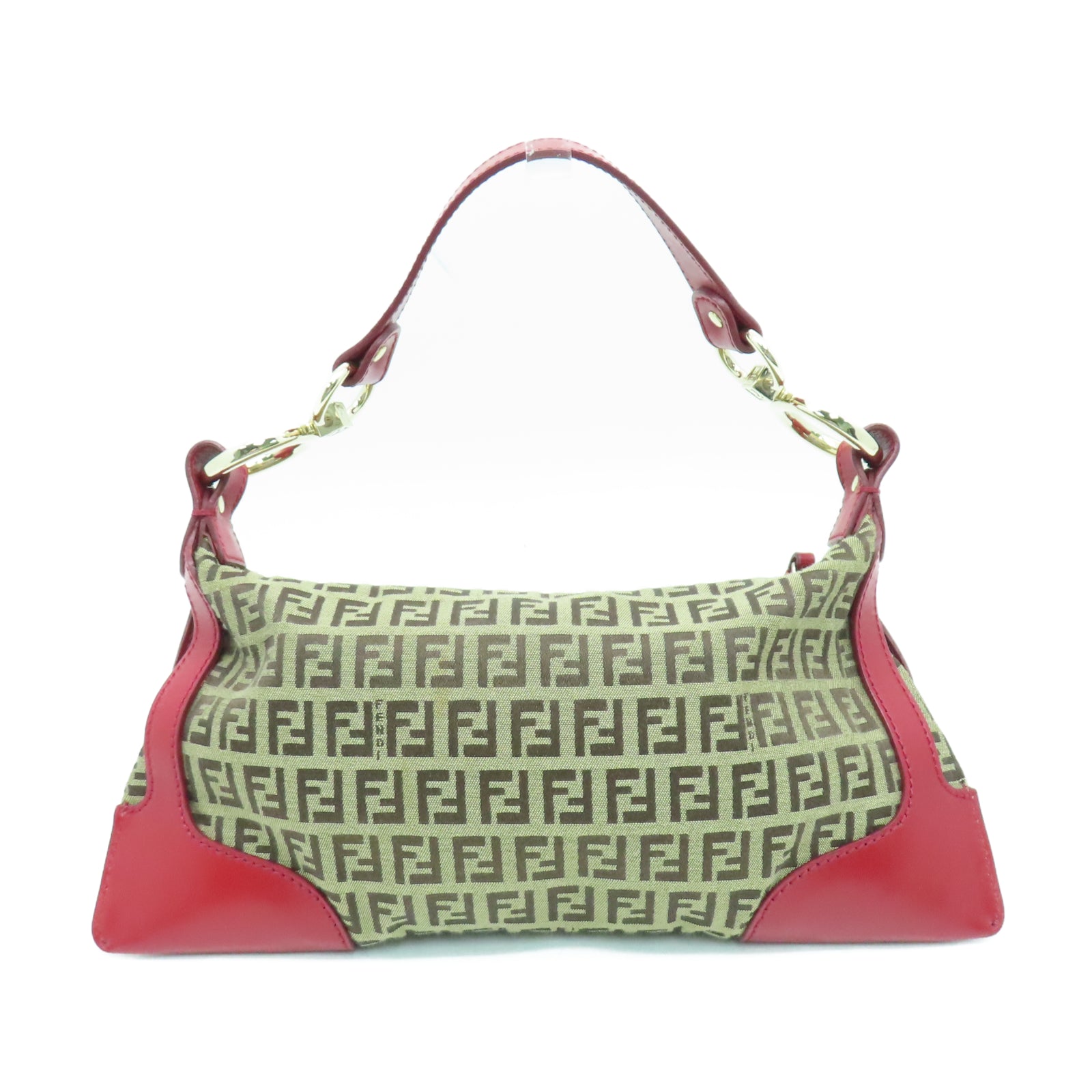 FENDI 帆布Hand Bag金扣手挽袋棕色/紅色