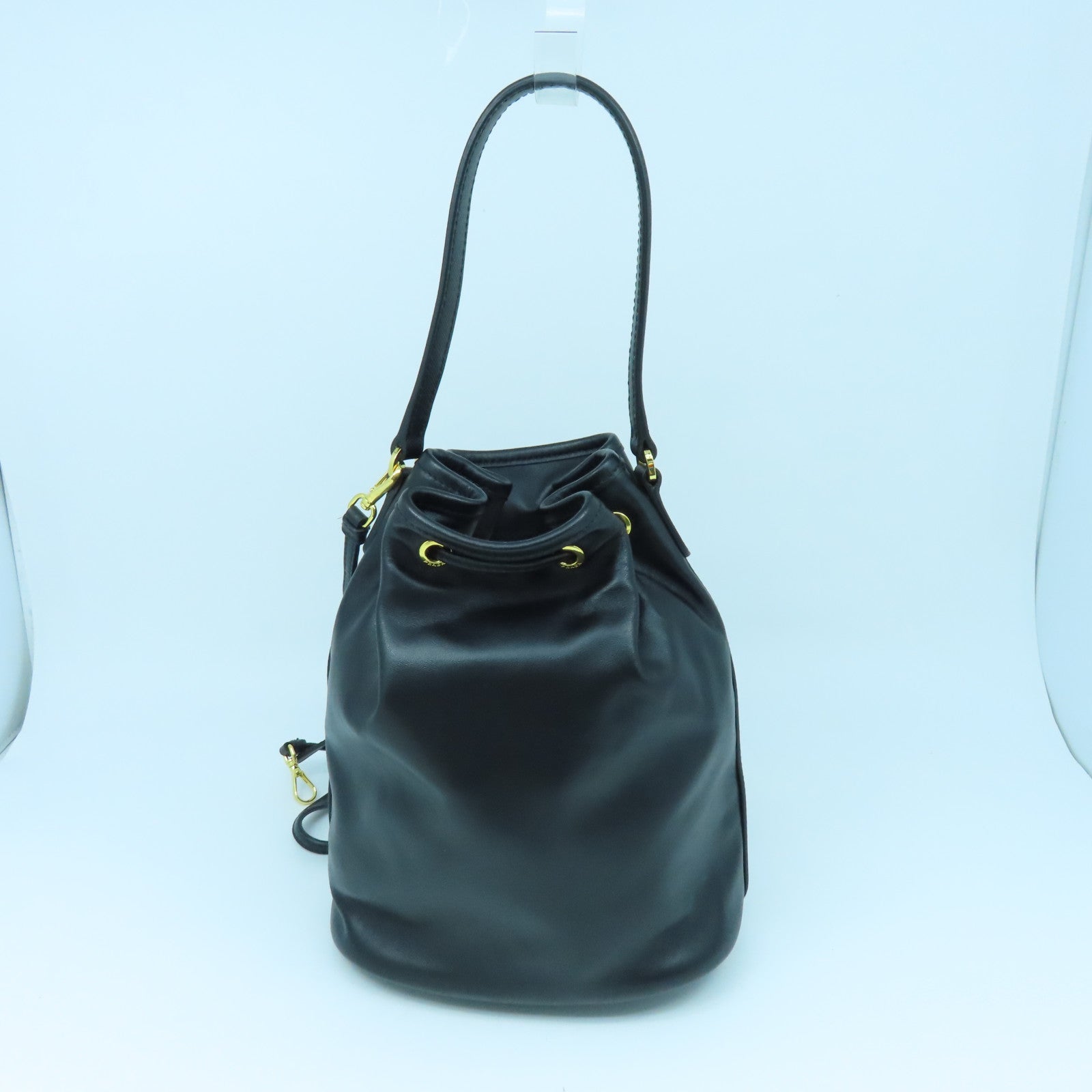 PRADA cowhide leather 2Way Bag gold buckle handle shoulder bag black