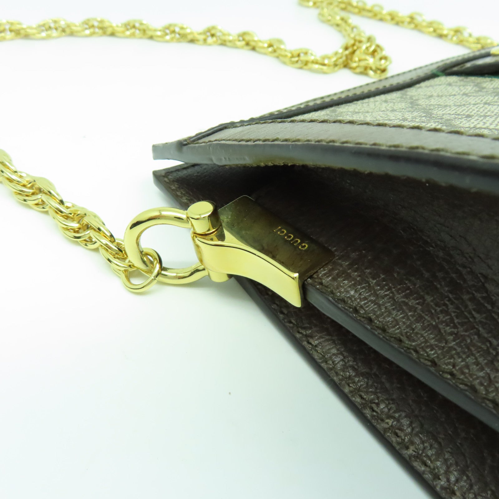 GUCCI 塗層帆布Ophidia金扣鏈帶肩背袋啡色