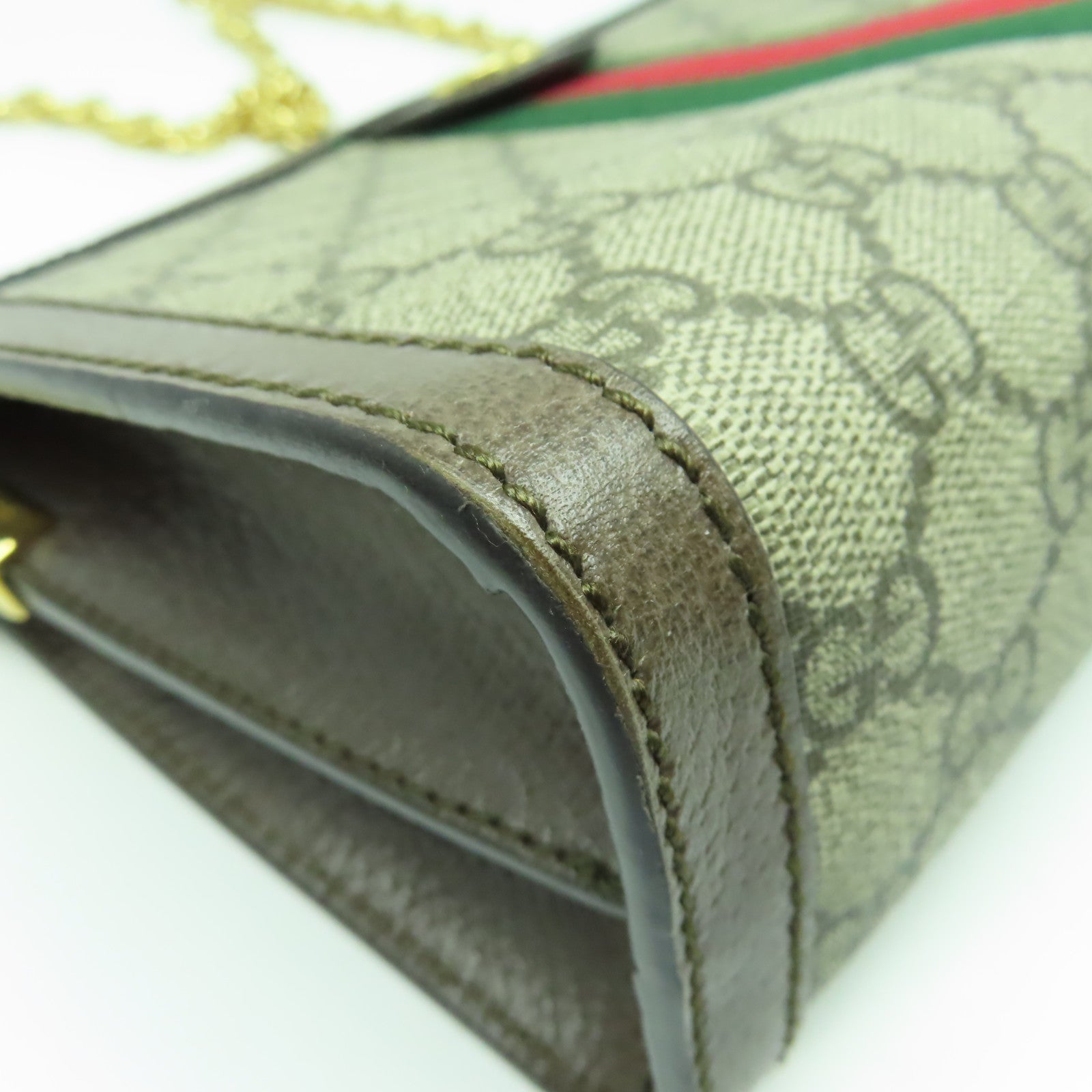 GUCCI 塗層帆布Ophidia金扣鏈帶肩背袋啡色