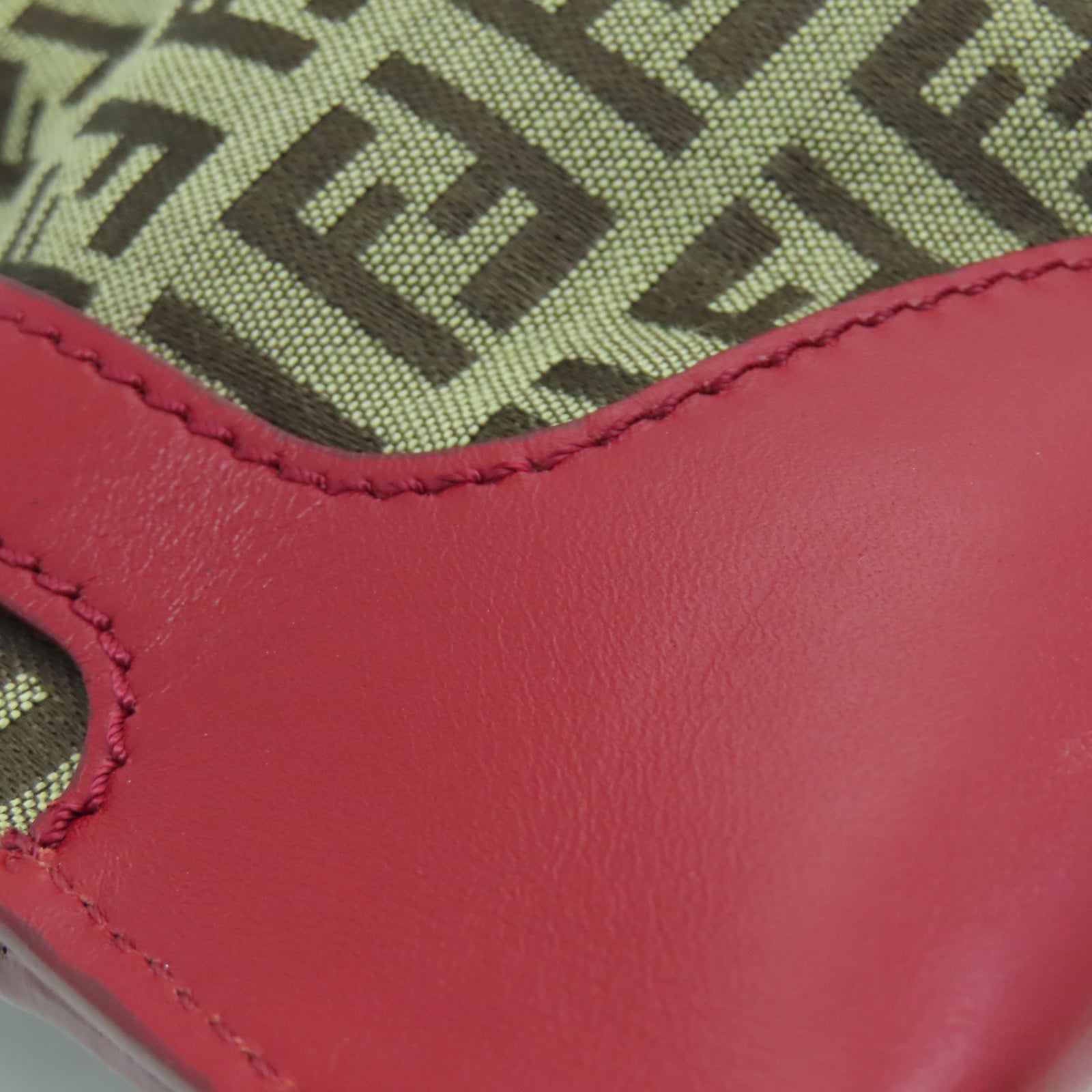 FENDI 帆布Hand Bag金扣手挽袋棕色/紅色
