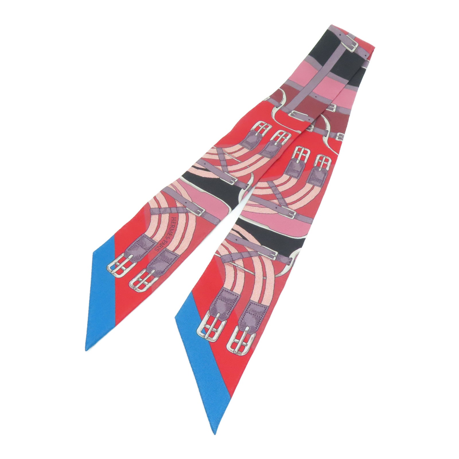 HERMES [Sharp Discount] Silk Twilly Scarf Red/Black/Blue