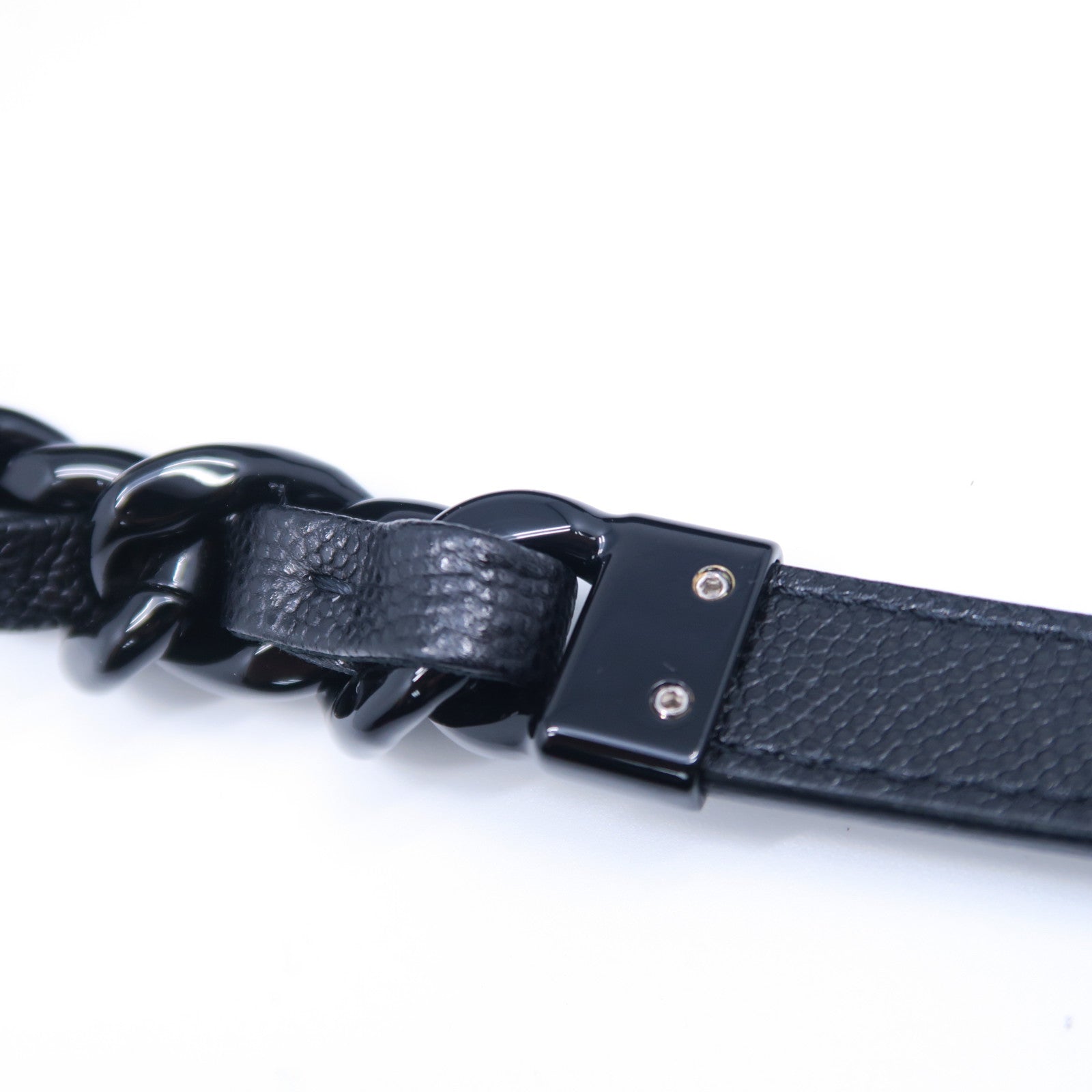 CHANEL 菱格牛皮皮革Chain Shoulder Bag銀扣鏈帶肩背袋黑色