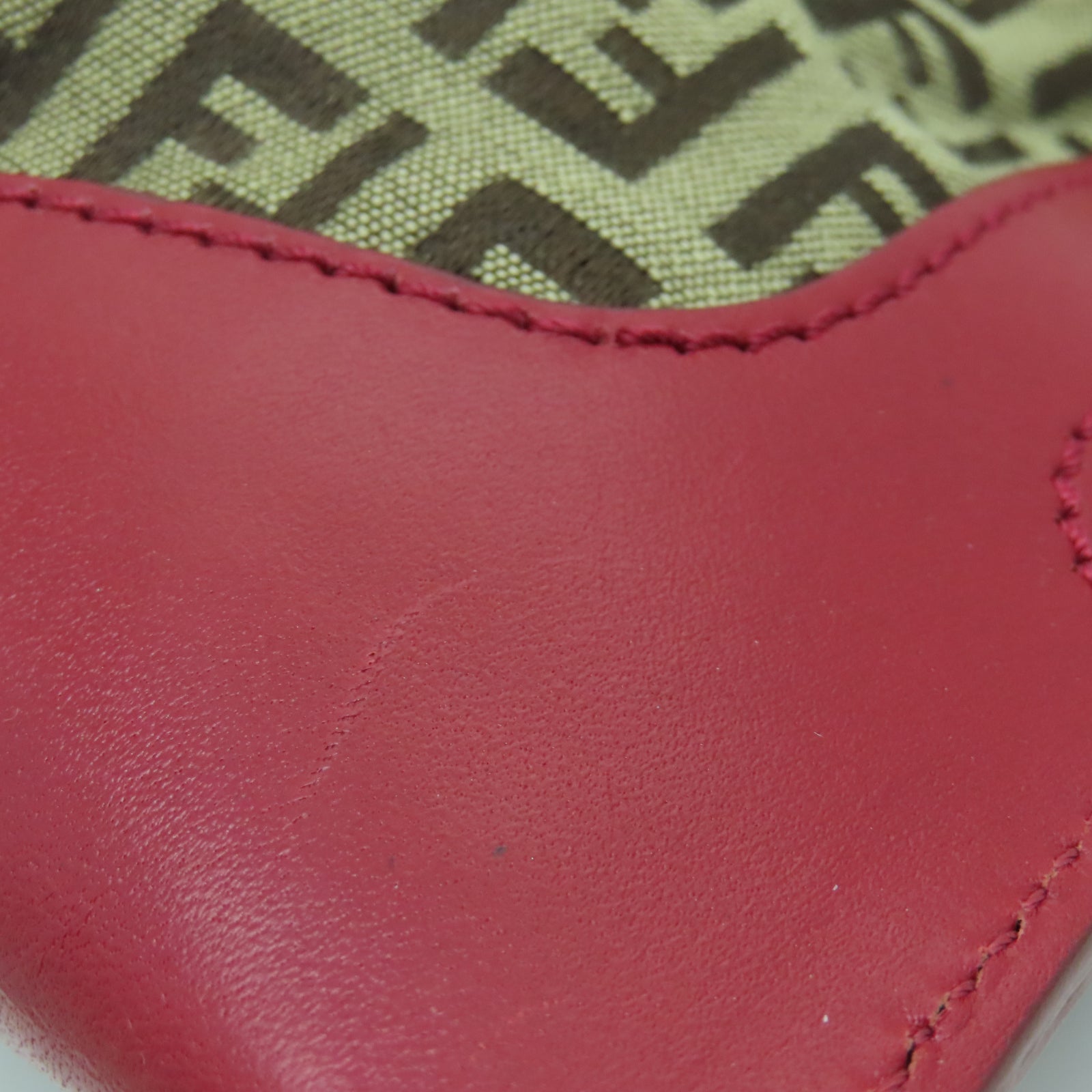 FENDI 帆布Hand Bag金扣手挽袋棕色/紅色