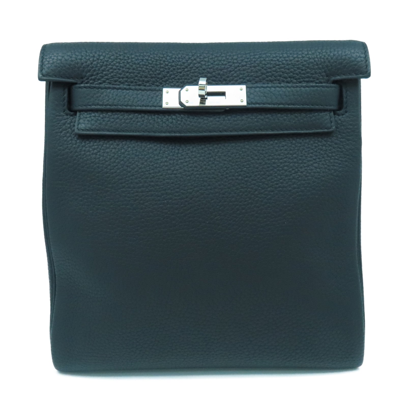 HERMES Togo皮革Kelly Ado銀扣背包黑色