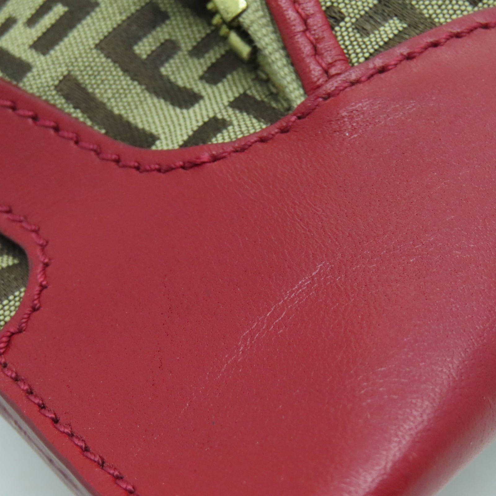 FENDI 帆布Hand Bag金扣手挽袋棕色/紅色