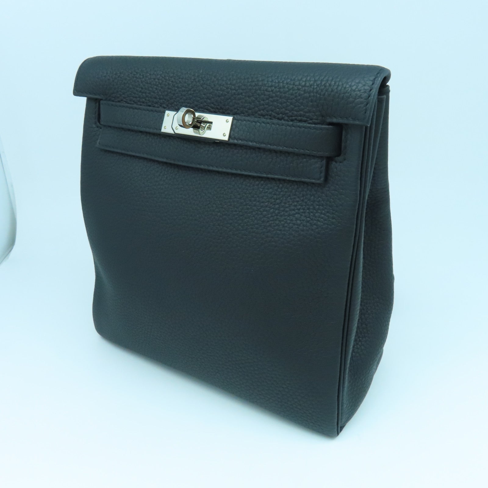 HERMES Togo皮革Kelly Ado銀扣背包黑色