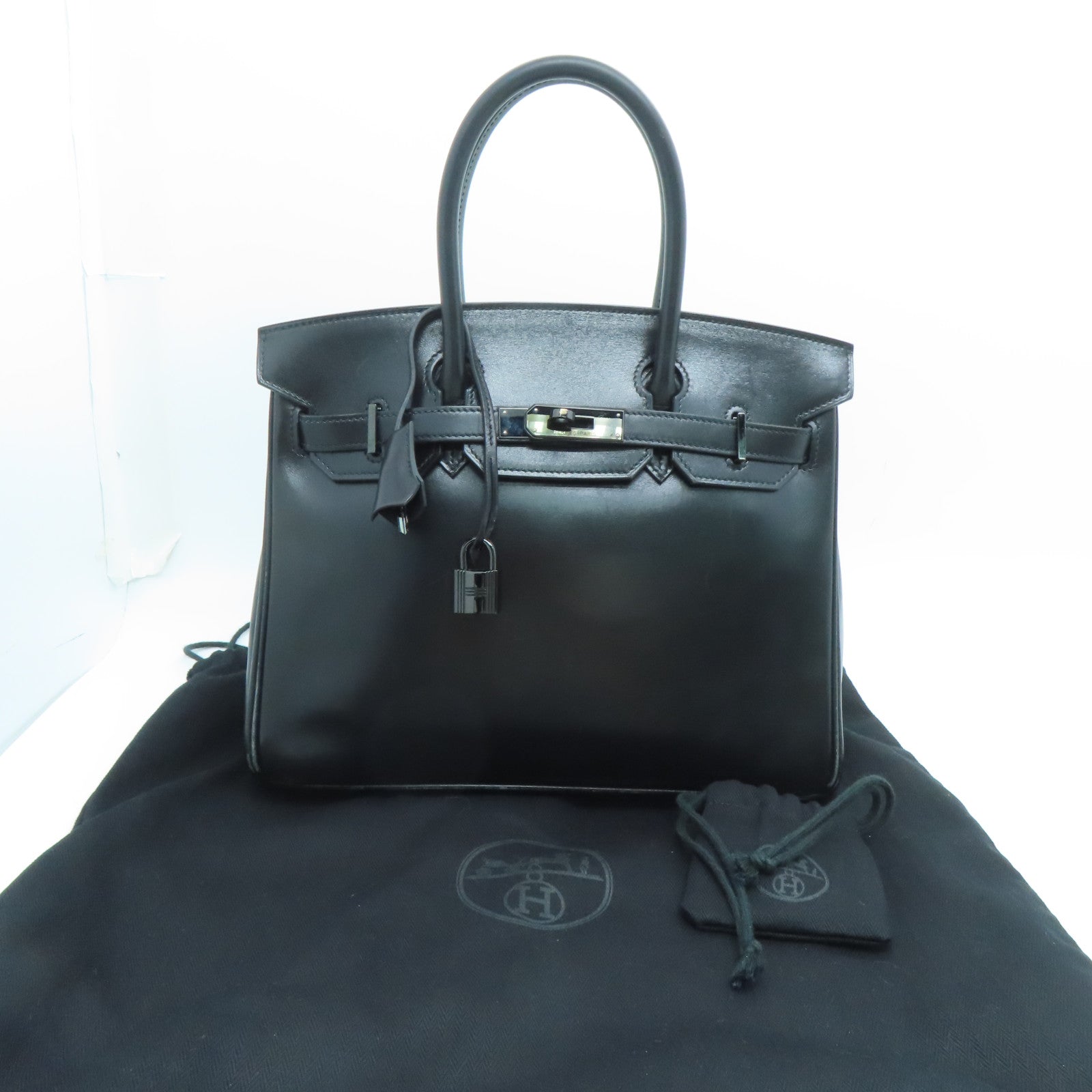 HERMES Box Calf皮革Birkin 30 So Black手挽袋黑色