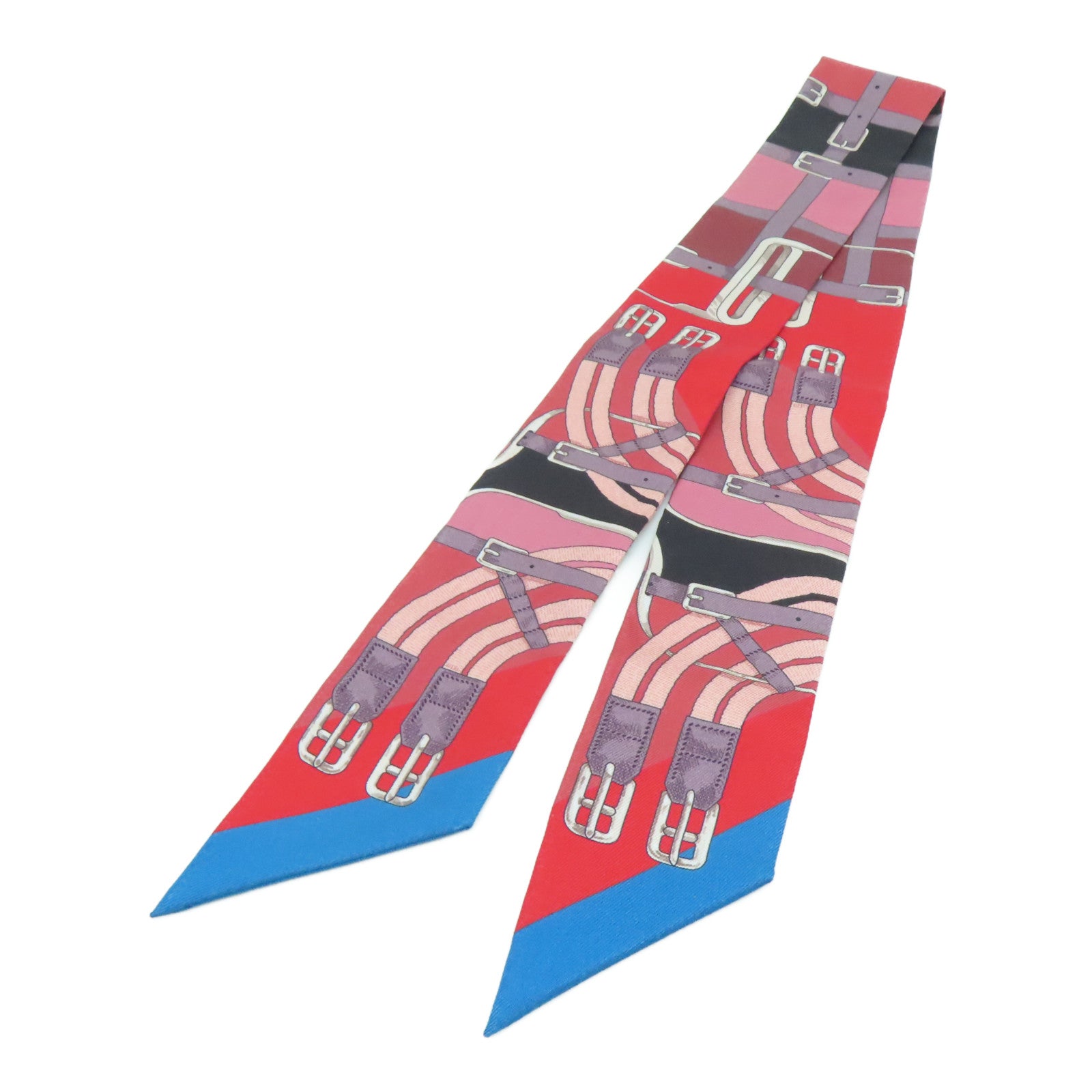 HERMES [Sharp Discount] Silk Twilly Scarf Red/Black/Blue
