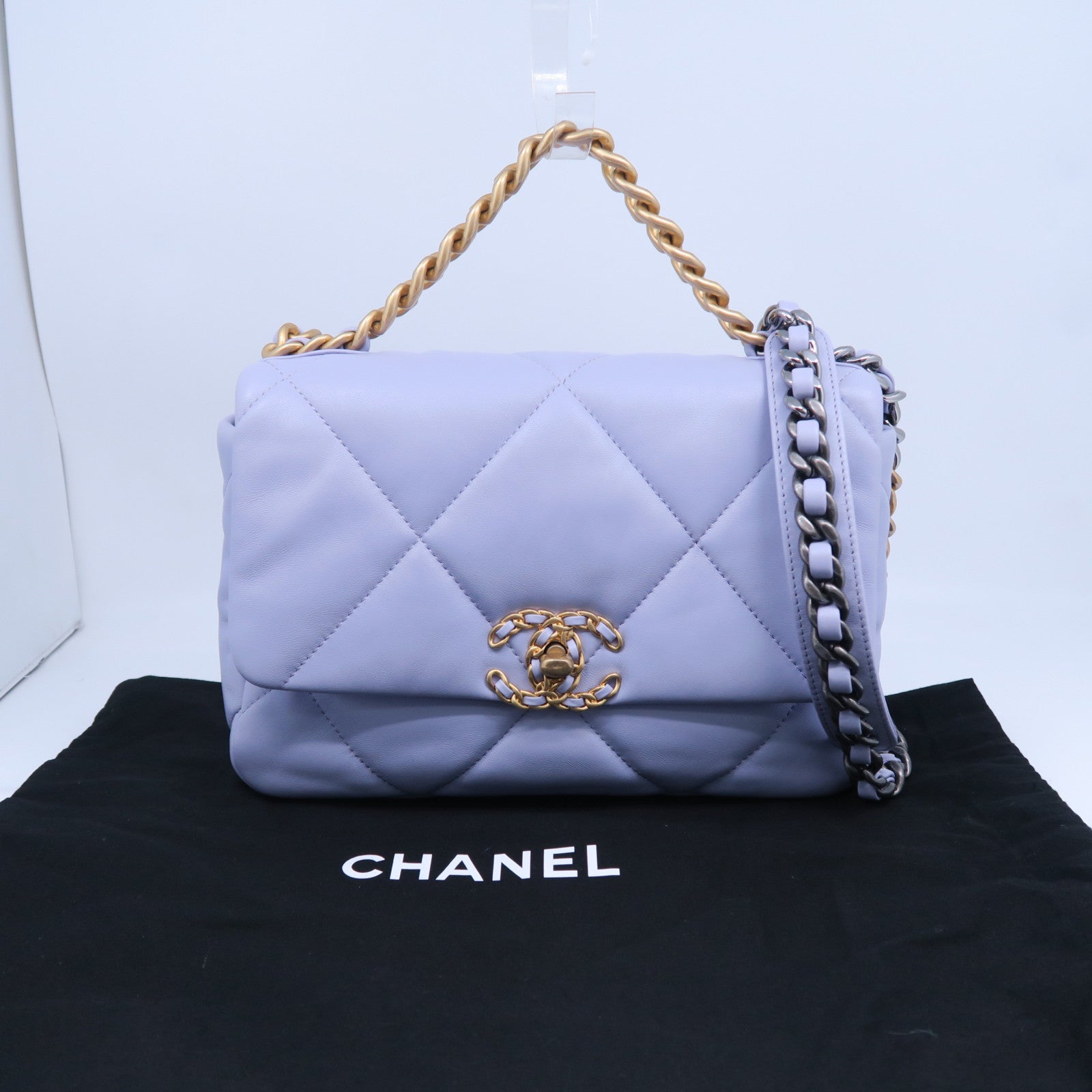 CHANEL 菱格羊皮皮革Chain Shoulder Bag金扣鏈帶手挽肩背兩用袋紫色