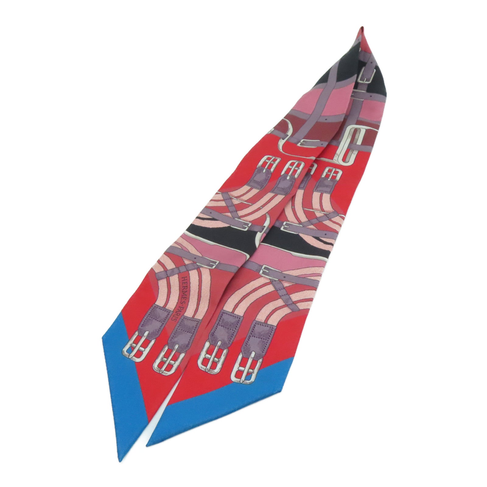 HERMES [Sharp Discount] Silk Twilly Scarf Red/Black/Blue