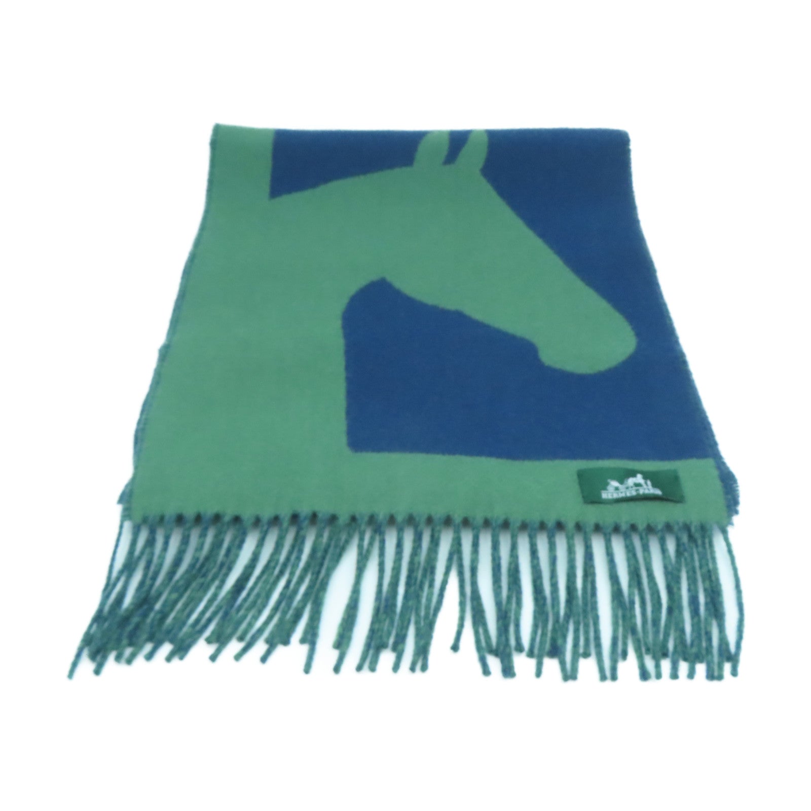 HERMES 羊絨Scarf圍巾綠色/藍色