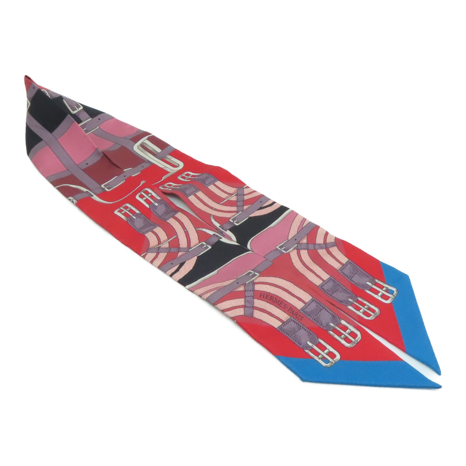 HERMES [Sharp Discount] Silk Twilly Scarf Red/Black/Blue
