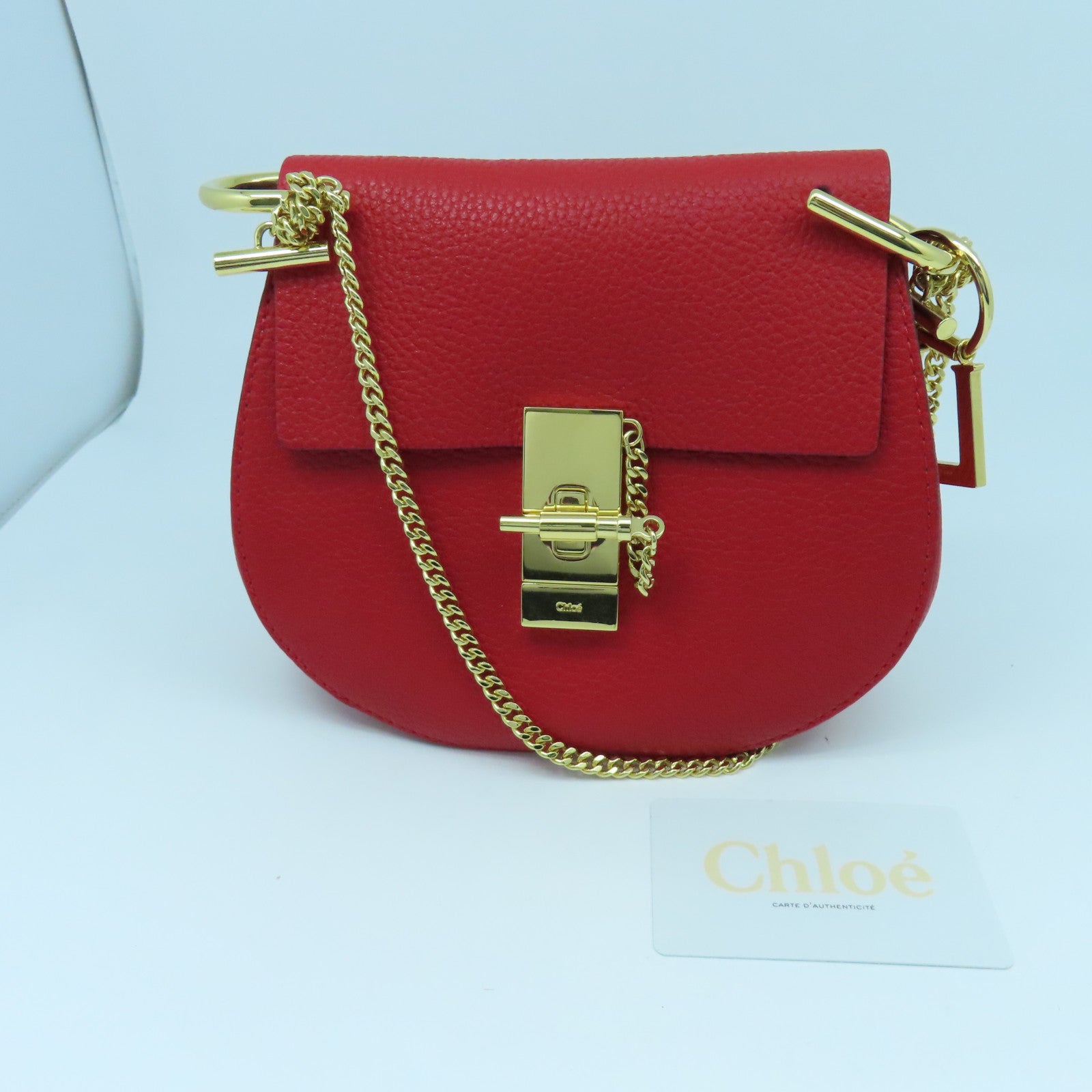 Chloe 牛皮皮革Drew Bag金扣鏈帶肩背袋紅色