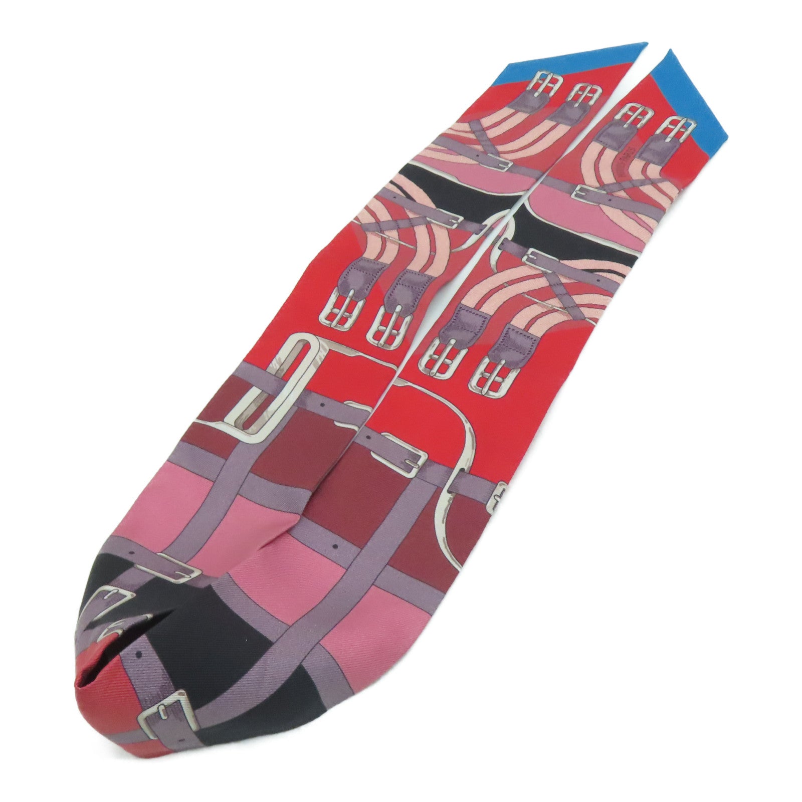 HERMES [Sharp Discount] Silk Twilly Scarf Red/Black/Blue