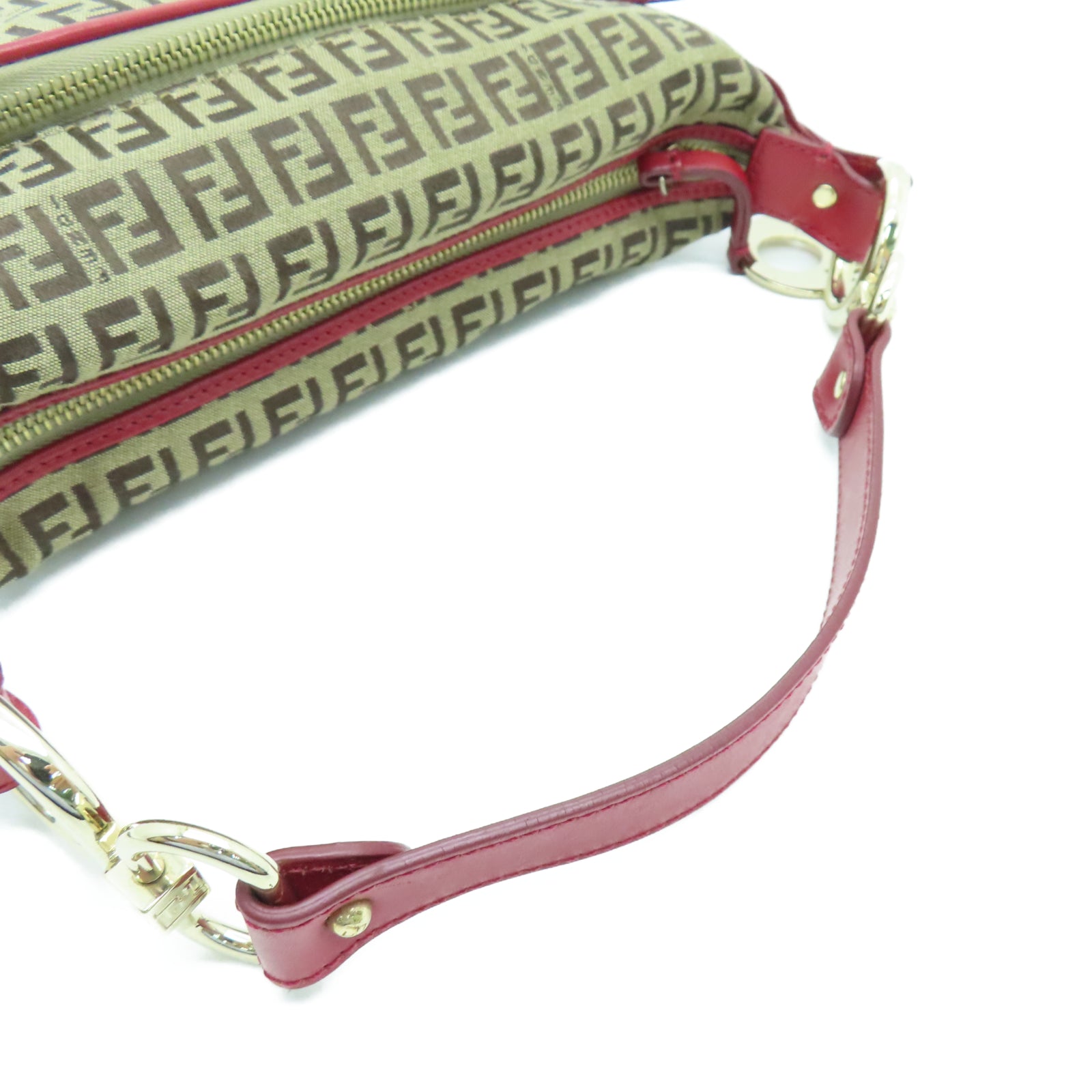 FENDI 帆布Hand Bag金扣手挽袋棕色/紅色