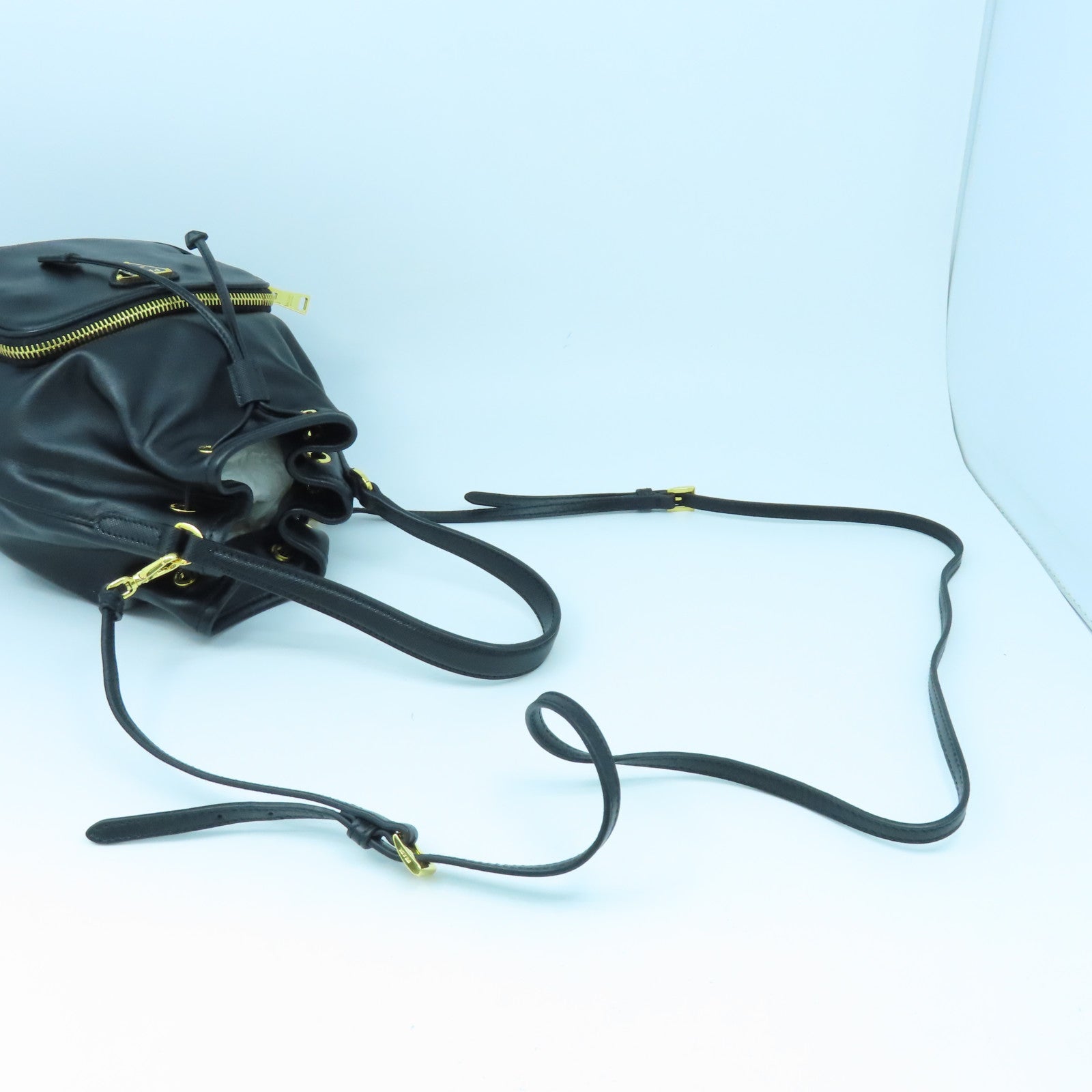 PRADA cowhide leather 2Way Bag gold buckle handle shoulder bag black