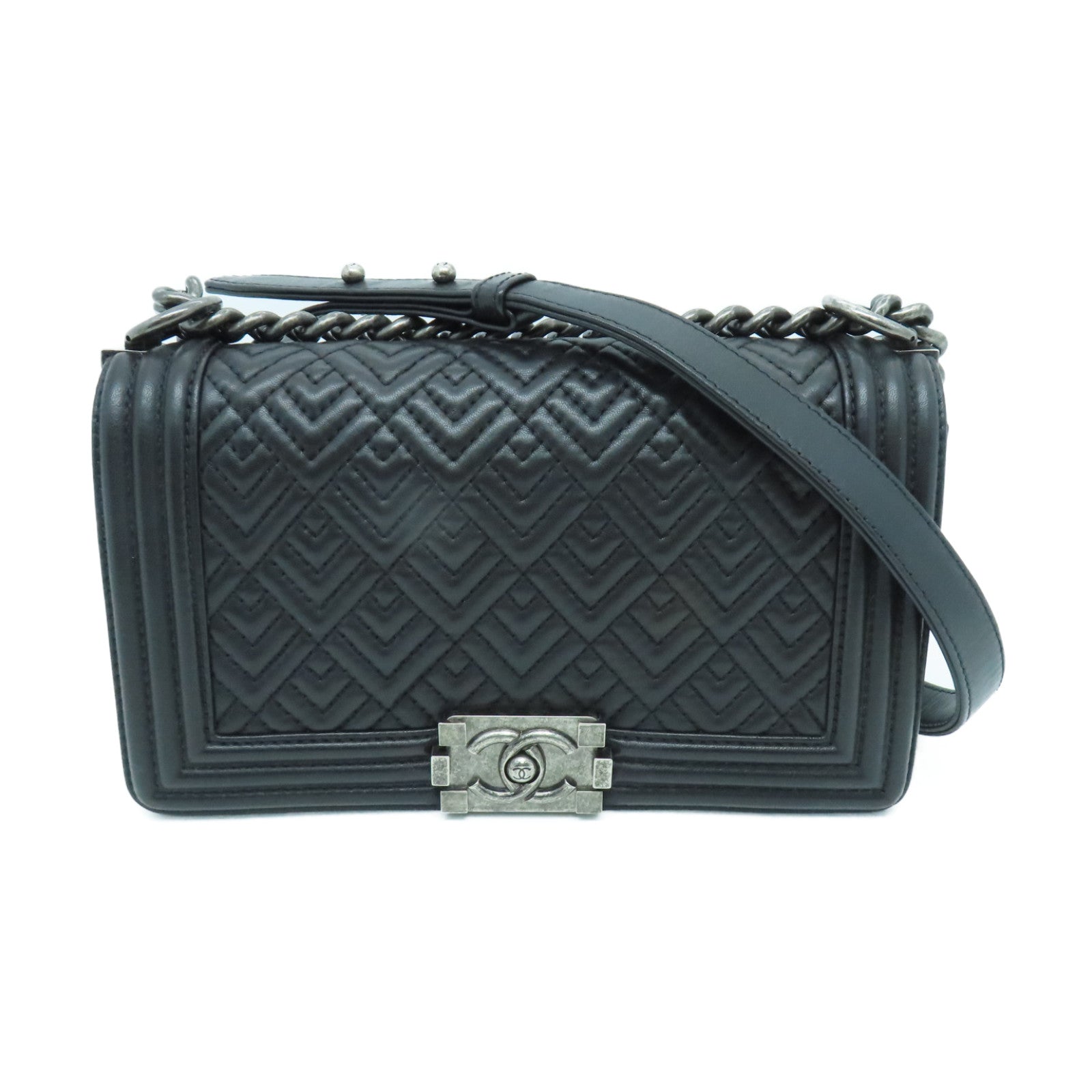 CHANEL 羊皮皮革Chain Shoulder Bag链带肩背袋黑色