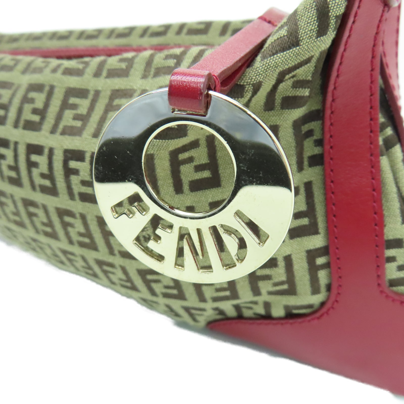 FENDI 帆布Hand Bag金扣手挽袋棕色/紅色