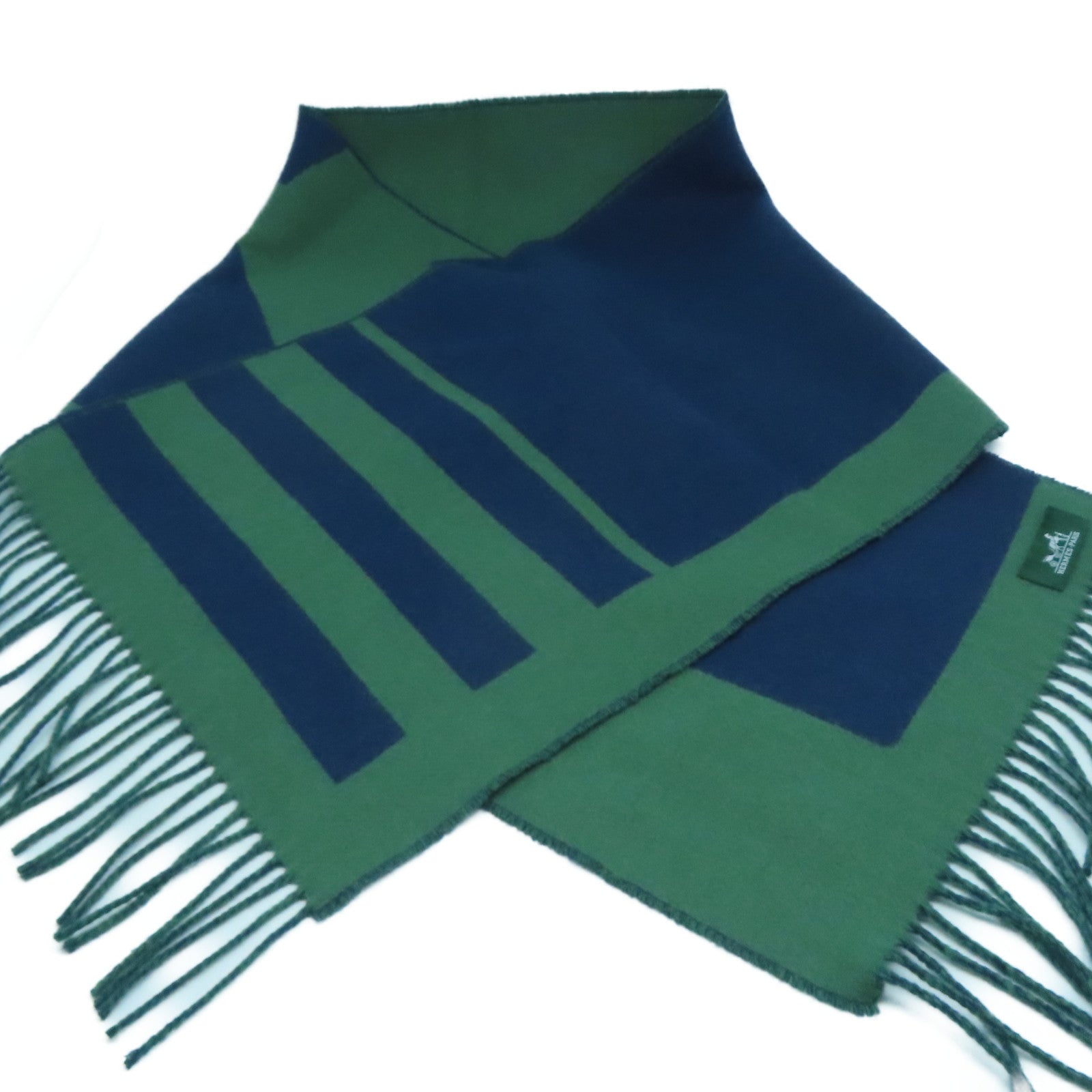 HERMES 羊絨Scarf圍巾綠色/藍色