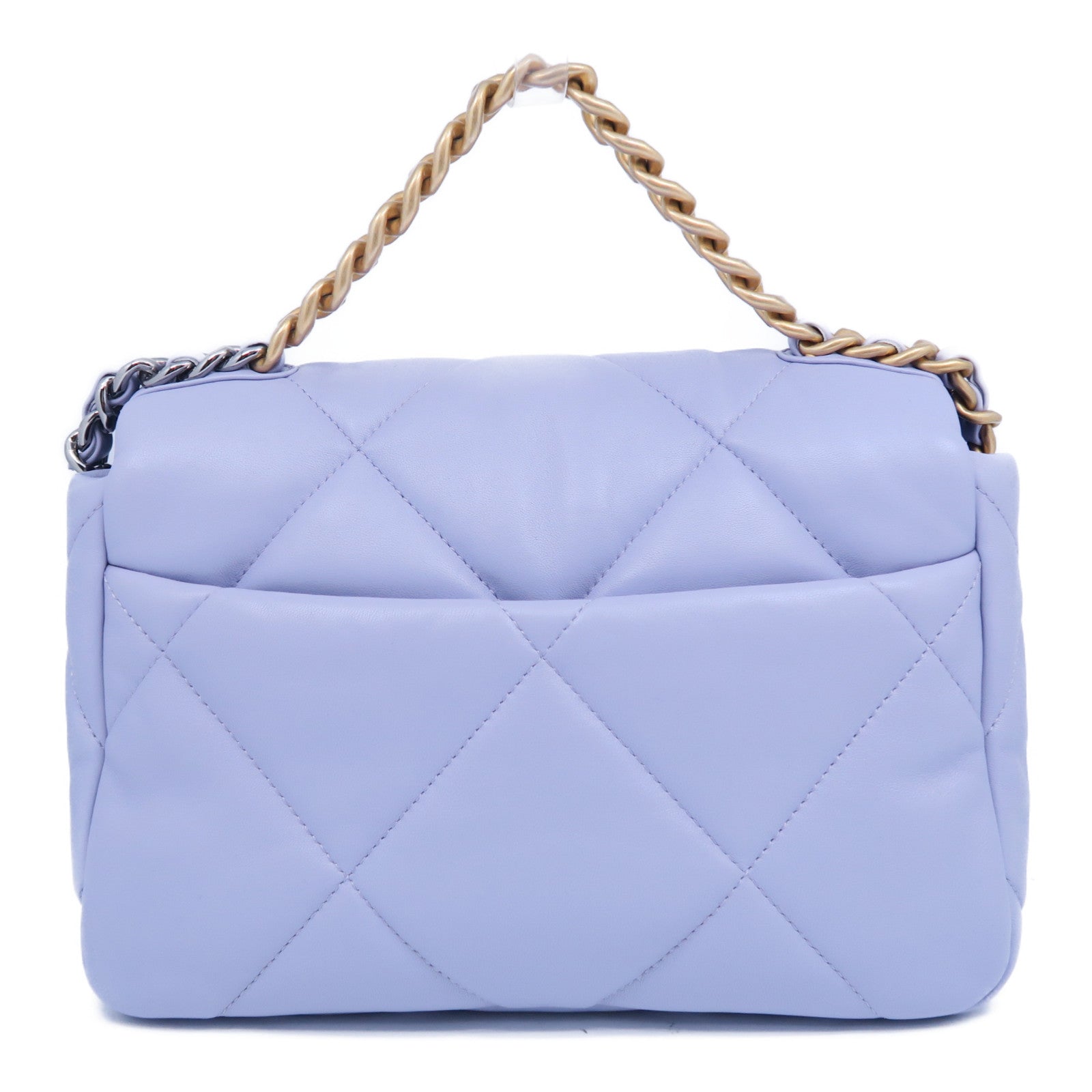 CHANEL 菱格羊皮皮革Chain Shoulder Bag金扣鏈帶手挽肩背兩用袋紫色