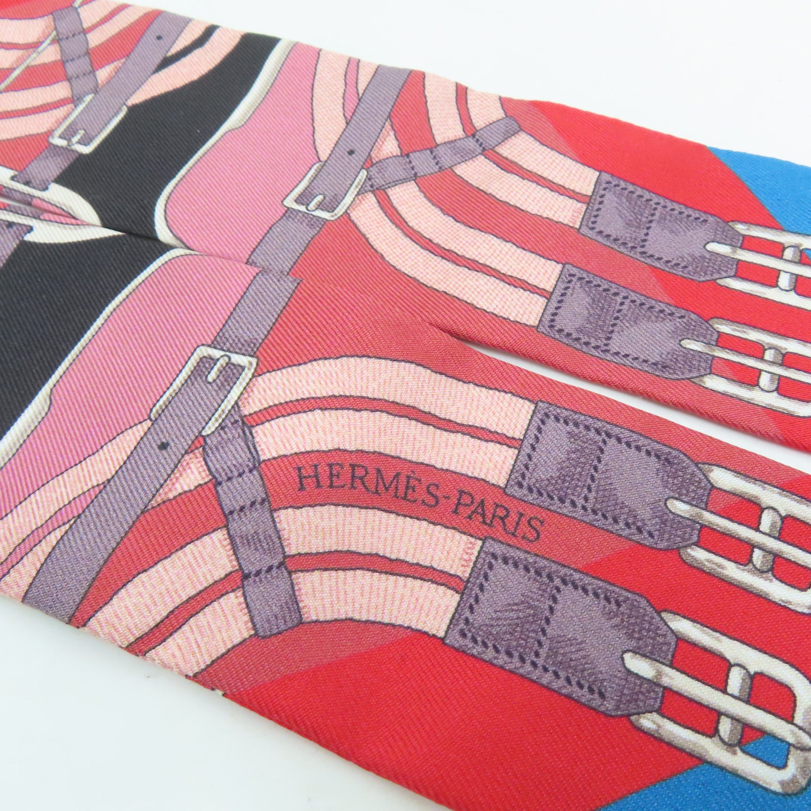 HERMES [Sharp Discount] Silk Twilly Scarf Red/Black/Blue