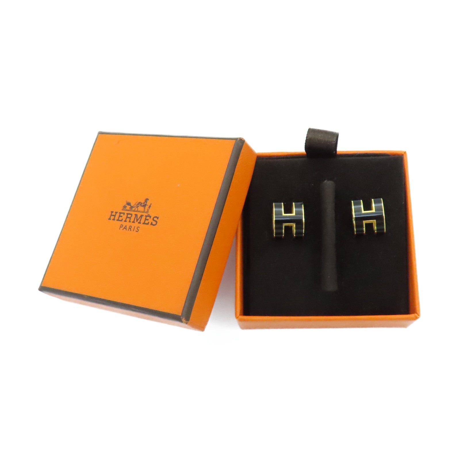 HERMES 金屬Pop H Earrings耳環黑色/金色