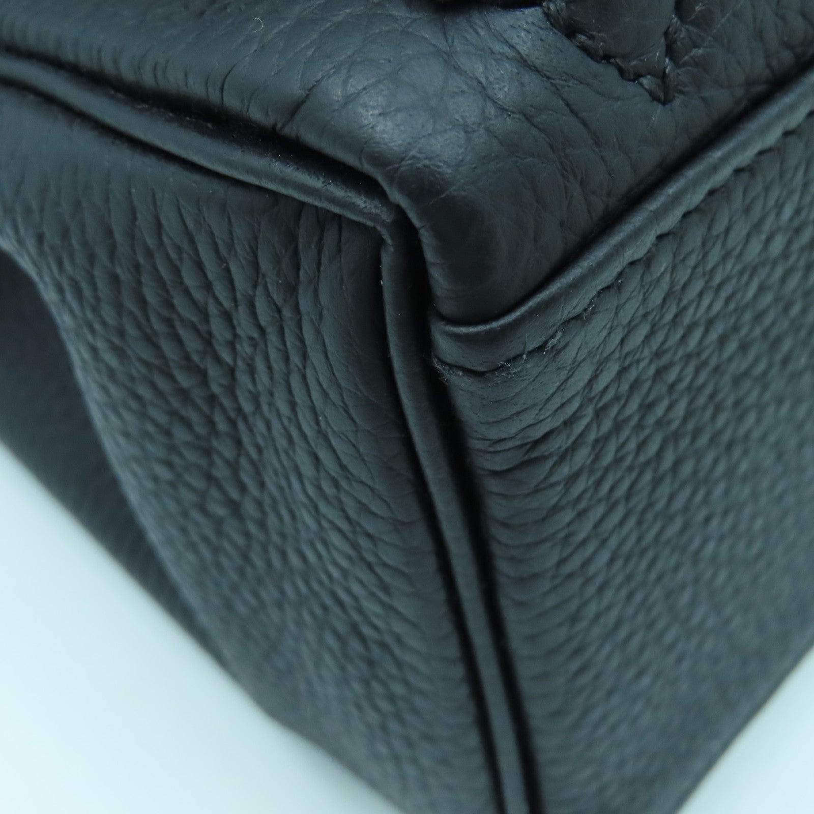 HERMES Togo皮革Kelly Ado銀扣背包黑色