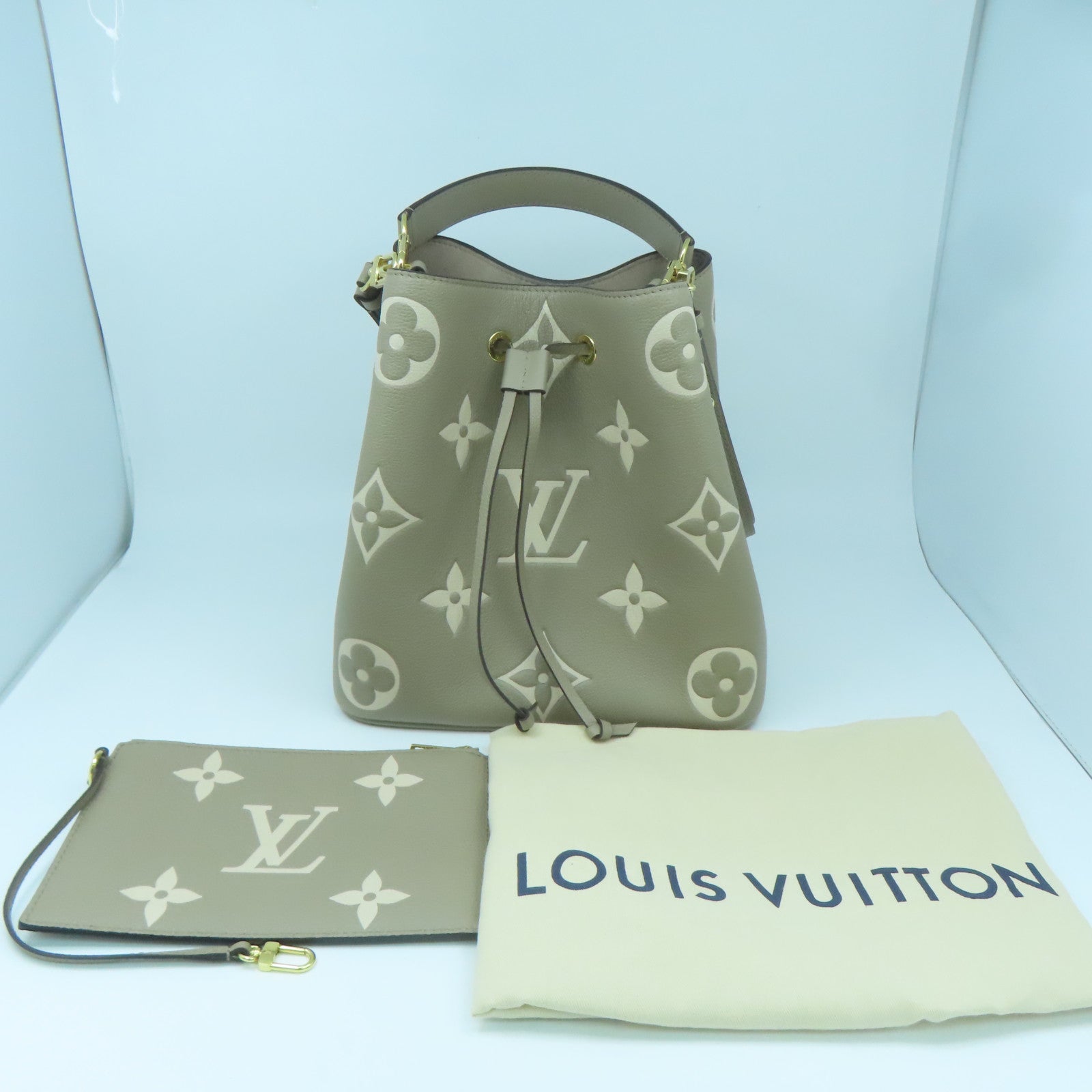 LOUIS VUITTON Monogram Empreinte Neonoe MM Handle Shoulder Bag Beige