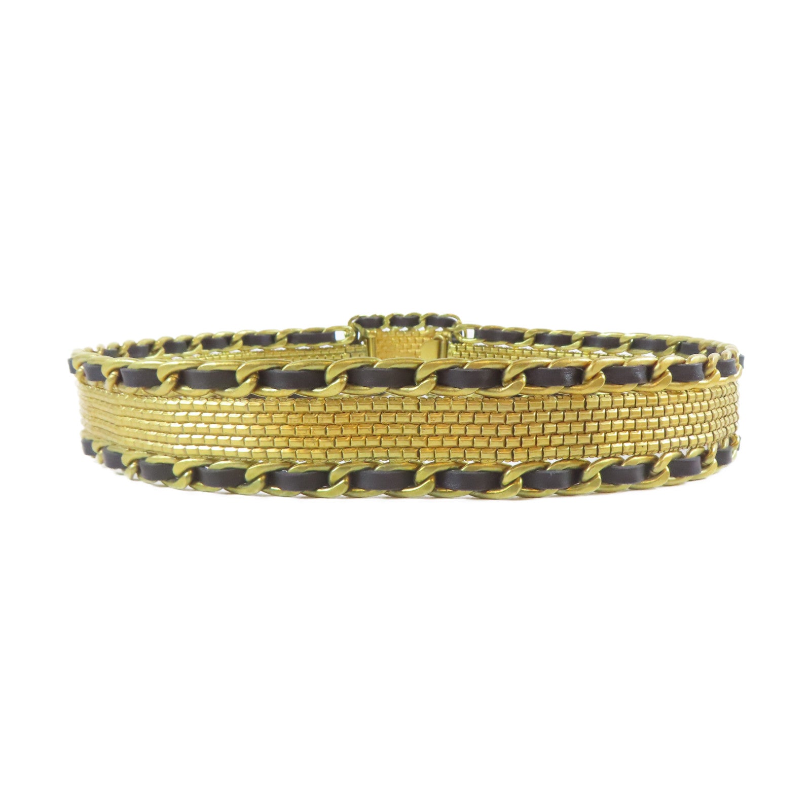 CHANEL 金屬/皮革Chain Belt皮帶金色/黑色