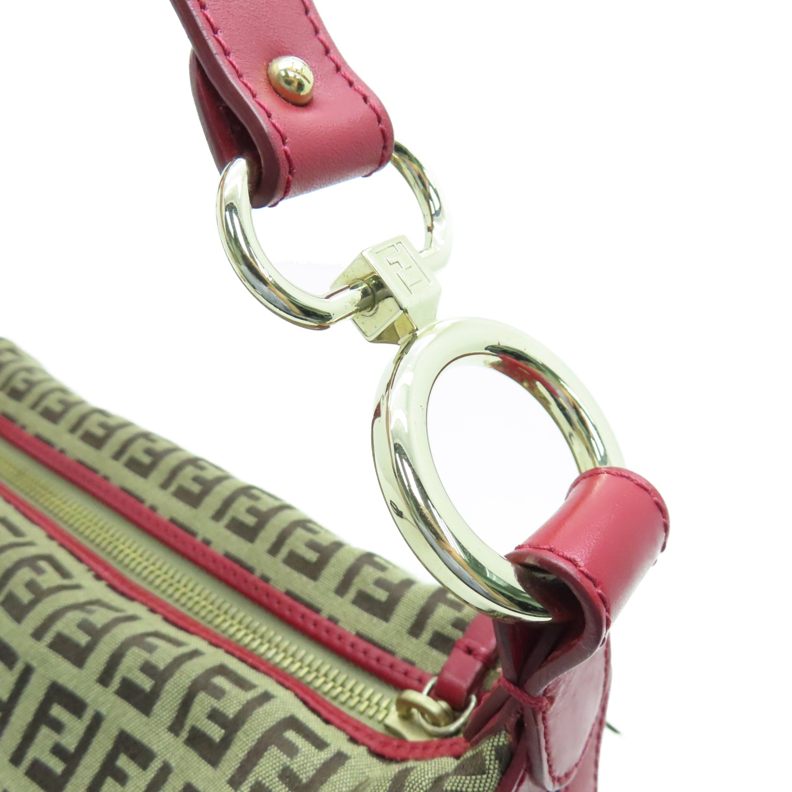 FENDI 帆布Hand Bag金扣手挽袋棕色/紅色