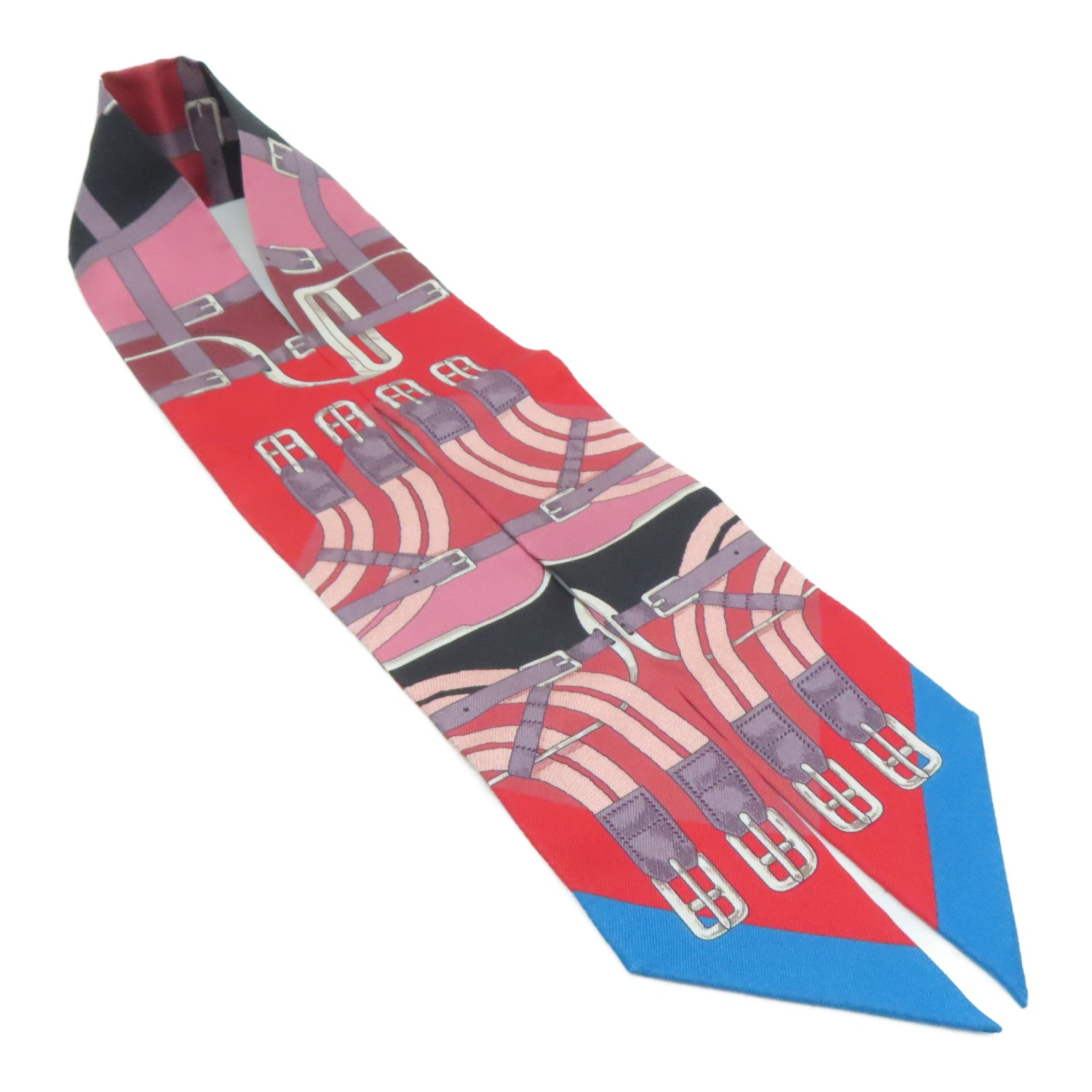 HERMES [Sharp Discount] Silk Twilly Scarf Red/Black/Blue