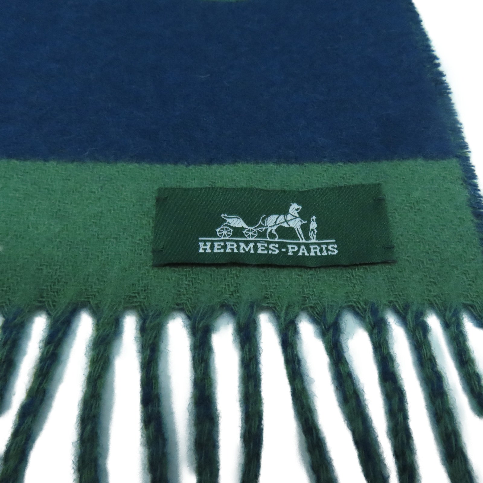 HERMES 羊絨Scarf圍巾綠色/藍色
