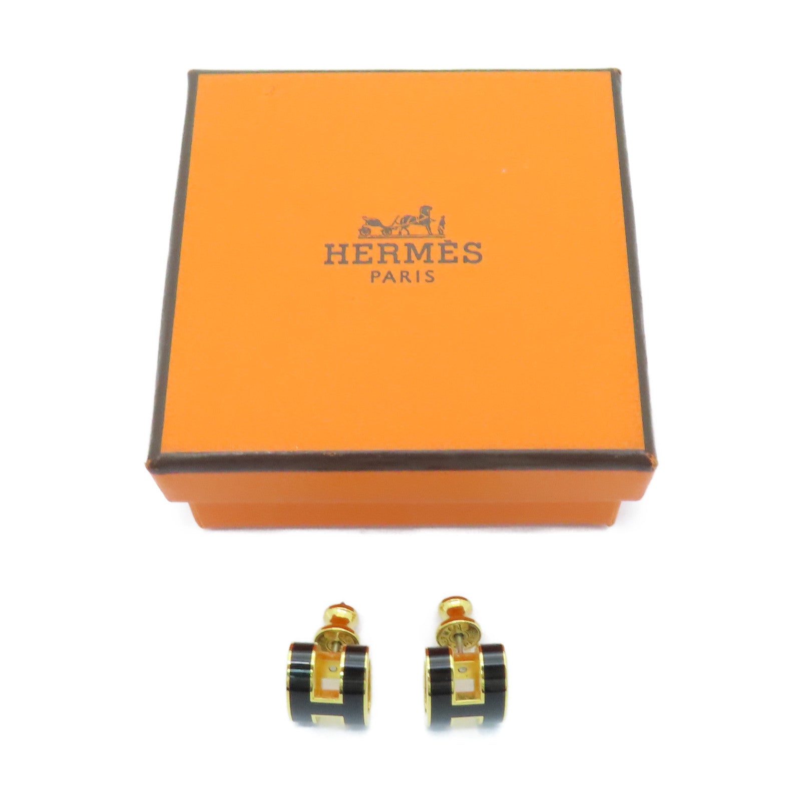 HERMES 金屬Pop H Earrings耳環黑色/金色