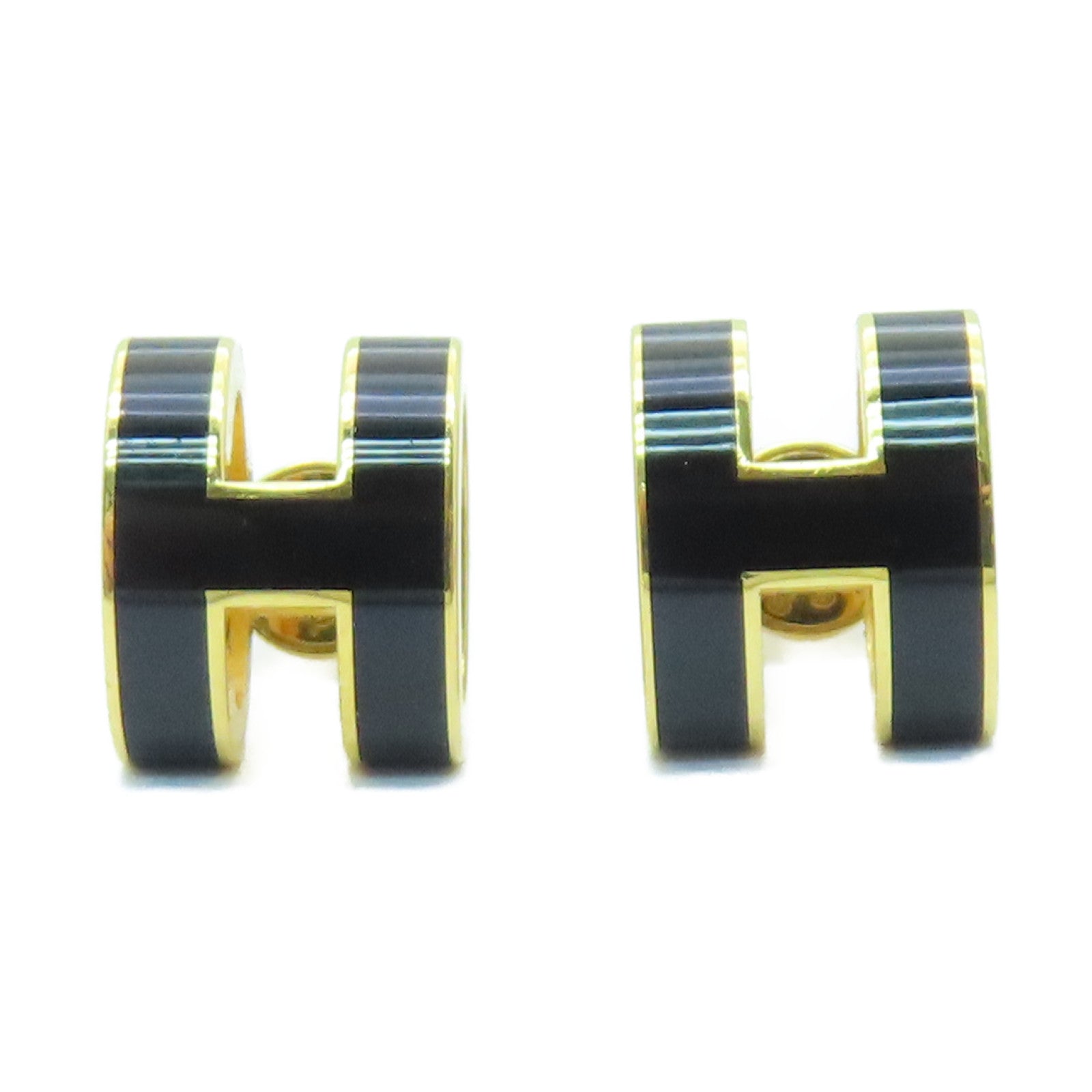 HERMES 金屬Pop H Earrings耳環黑色/金色