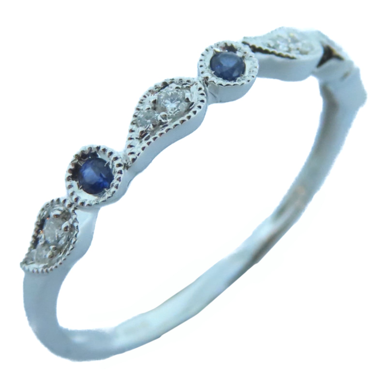 JEWELRY 【激減優惠】18K白金0.05ct藍寶石/0.05ct鑽石戒指US#6