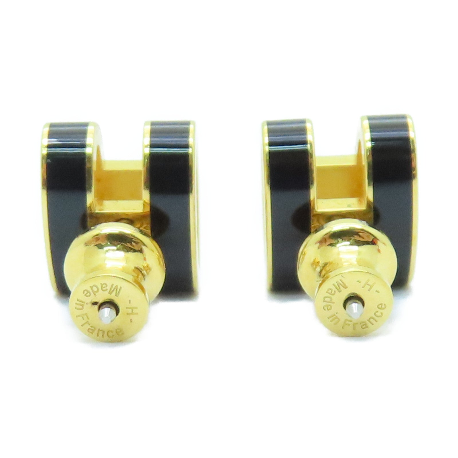 HERMES 金屬Pop H Earrings耳環黑色/金色