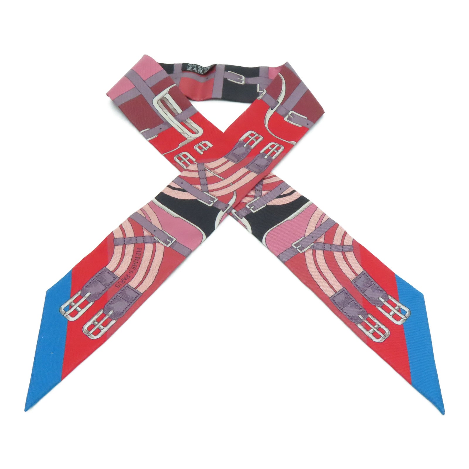 HERMES [Sharp Discount] Silk Twilly Scarf Red/Black/Blue