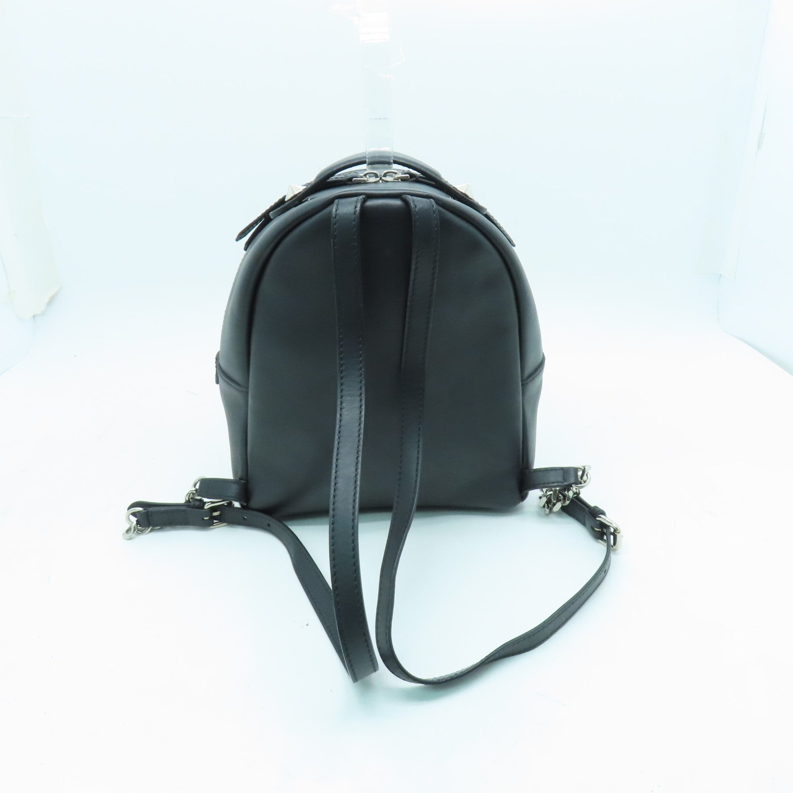 FENDI Cowhide Leather Backpack Silver Buckle Backpack Black