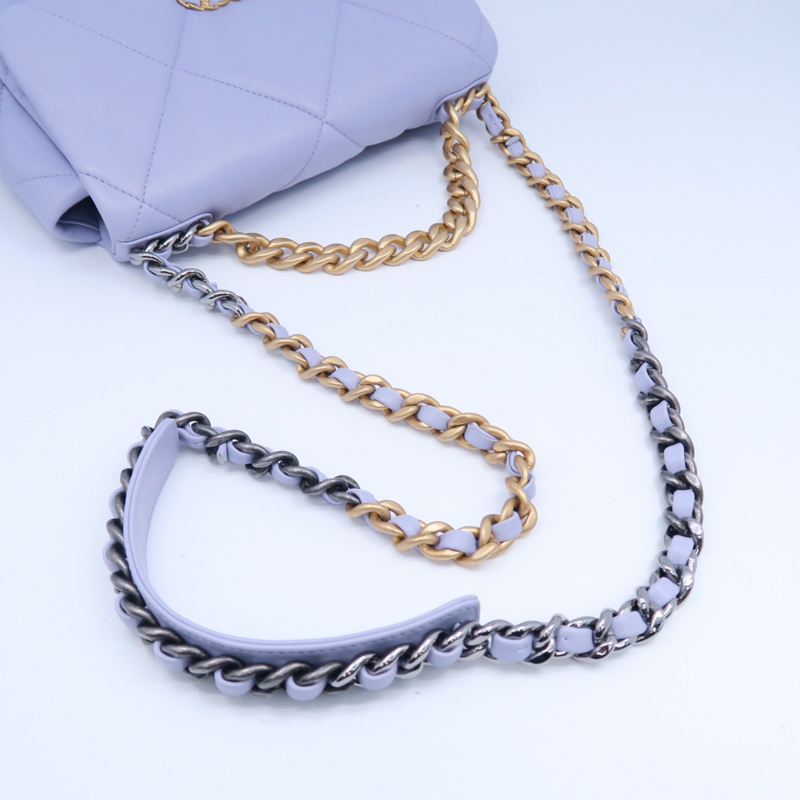 CHANEL 菱格羊皮皮革Chain Shoulder Bag金扣鏈帶手挽肩背兩用袋紫色