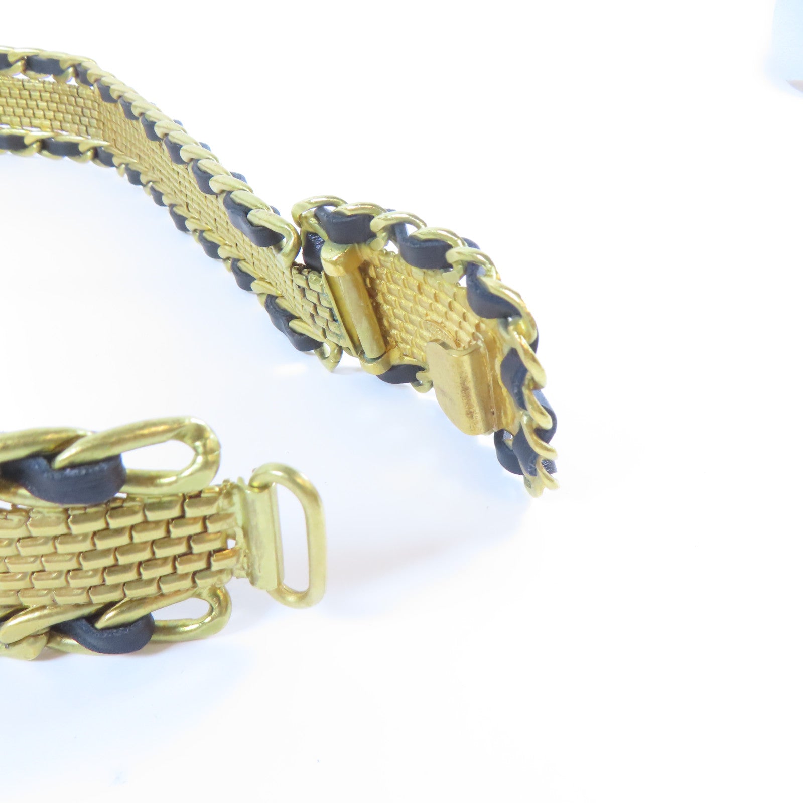 CHANEL 金屬/皮革Chain Belt皮帶金色/黑色