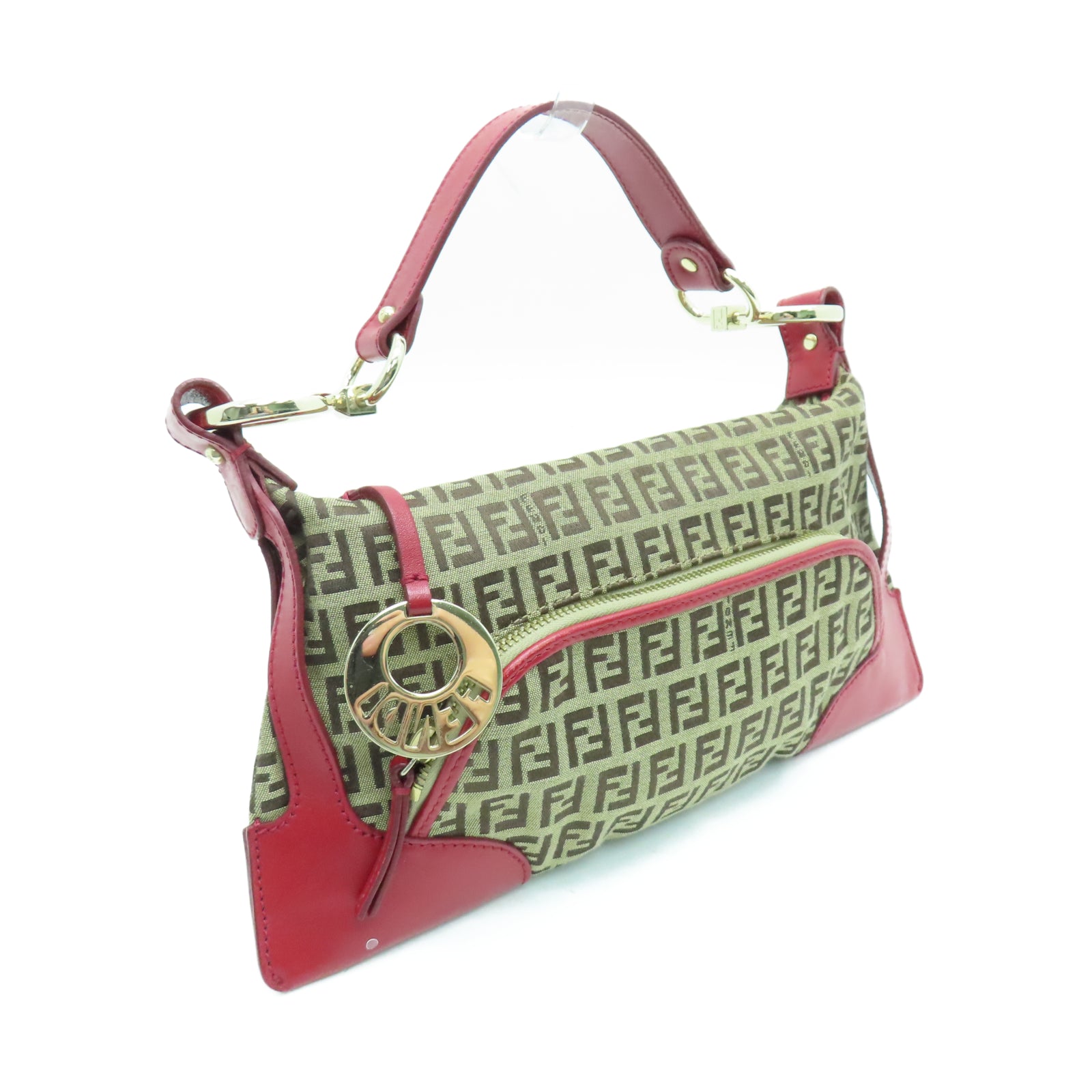 FENDI 帆布Hand Bag金扣手挽袋棕色/紅色